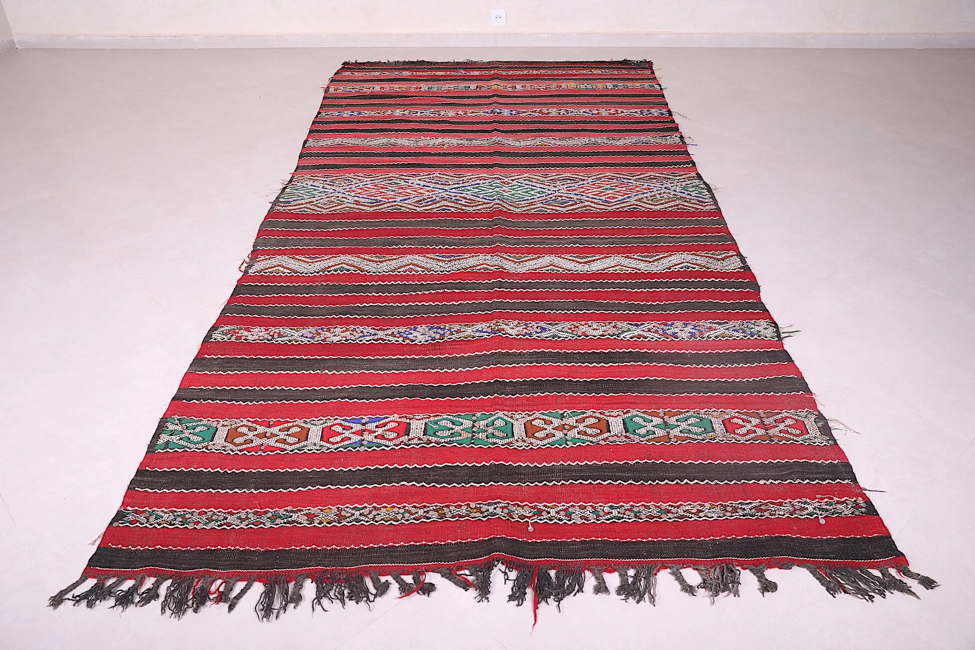 Handwoven Moroccan Kilim Rug 5.4 x 10.7 FT - Striped Vintage Charm