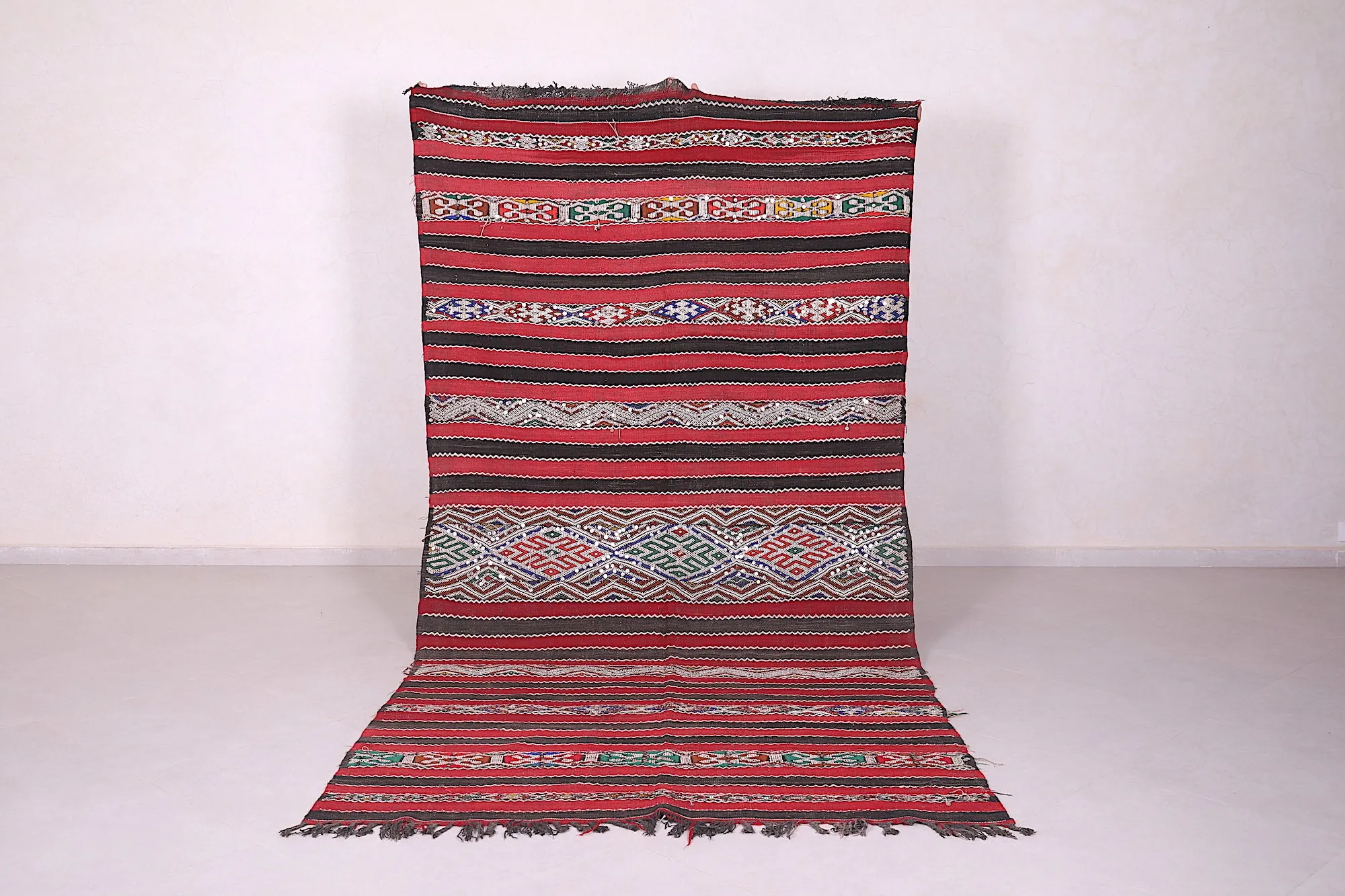 Handwoven Moroccan Kilim Rug 5.4 x 10.7 FT - Striped Vintage Charm