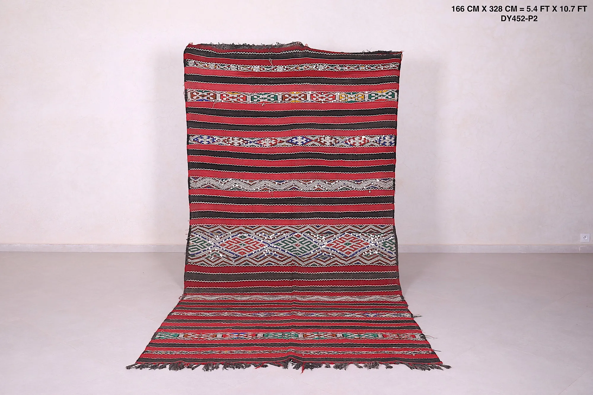 Handwoven Moroccan Kilim Rug 5.4 x 10.7 FT - Striped Vintage Charm