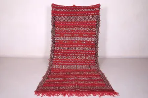 Handwoven Moroccan Kilim Rug - Red Tribal Pattern (4.6 FT X 10.1 FT)