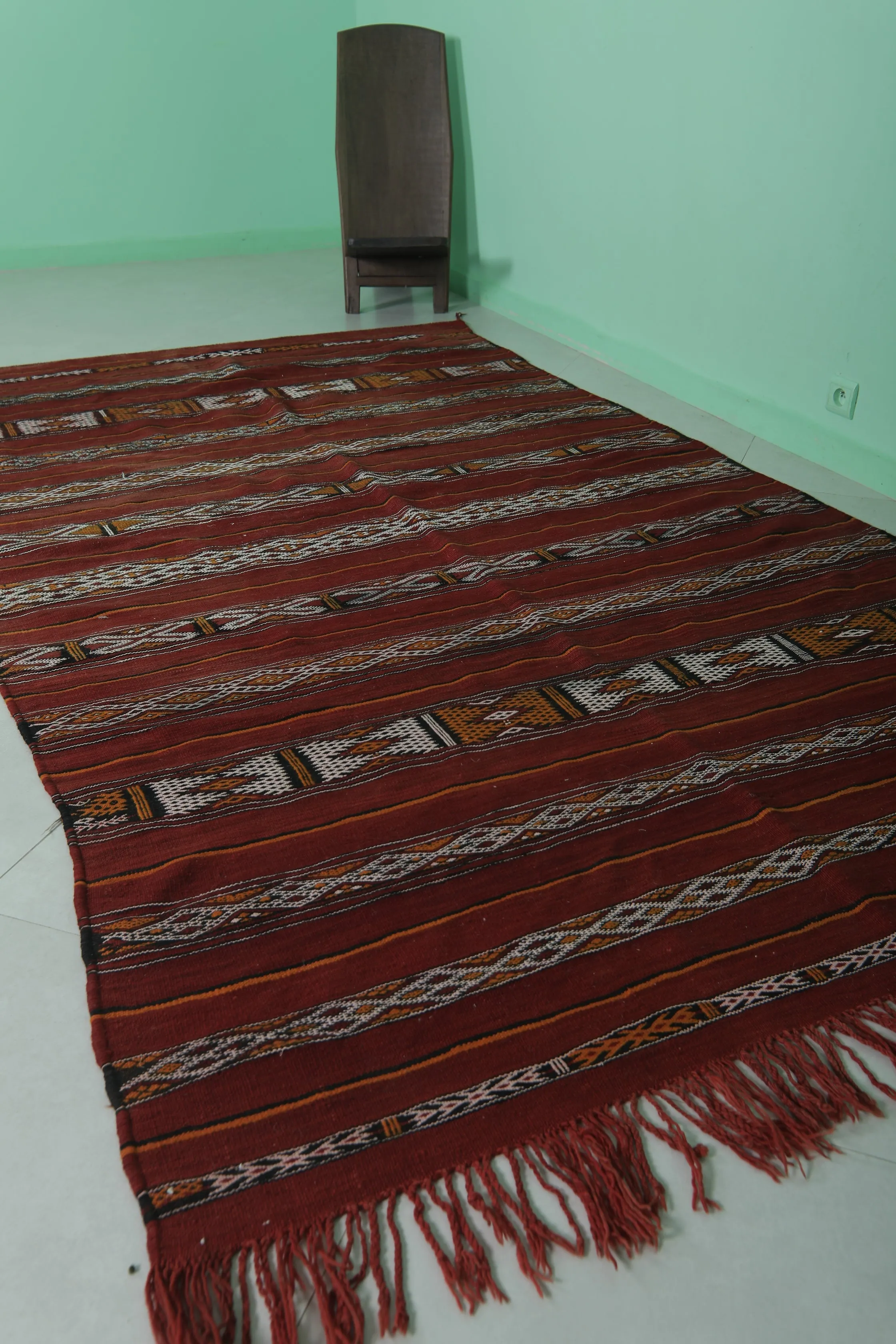 Handwoven Moroccan Rug - Red Striped Design - 5.5x9.9 ft