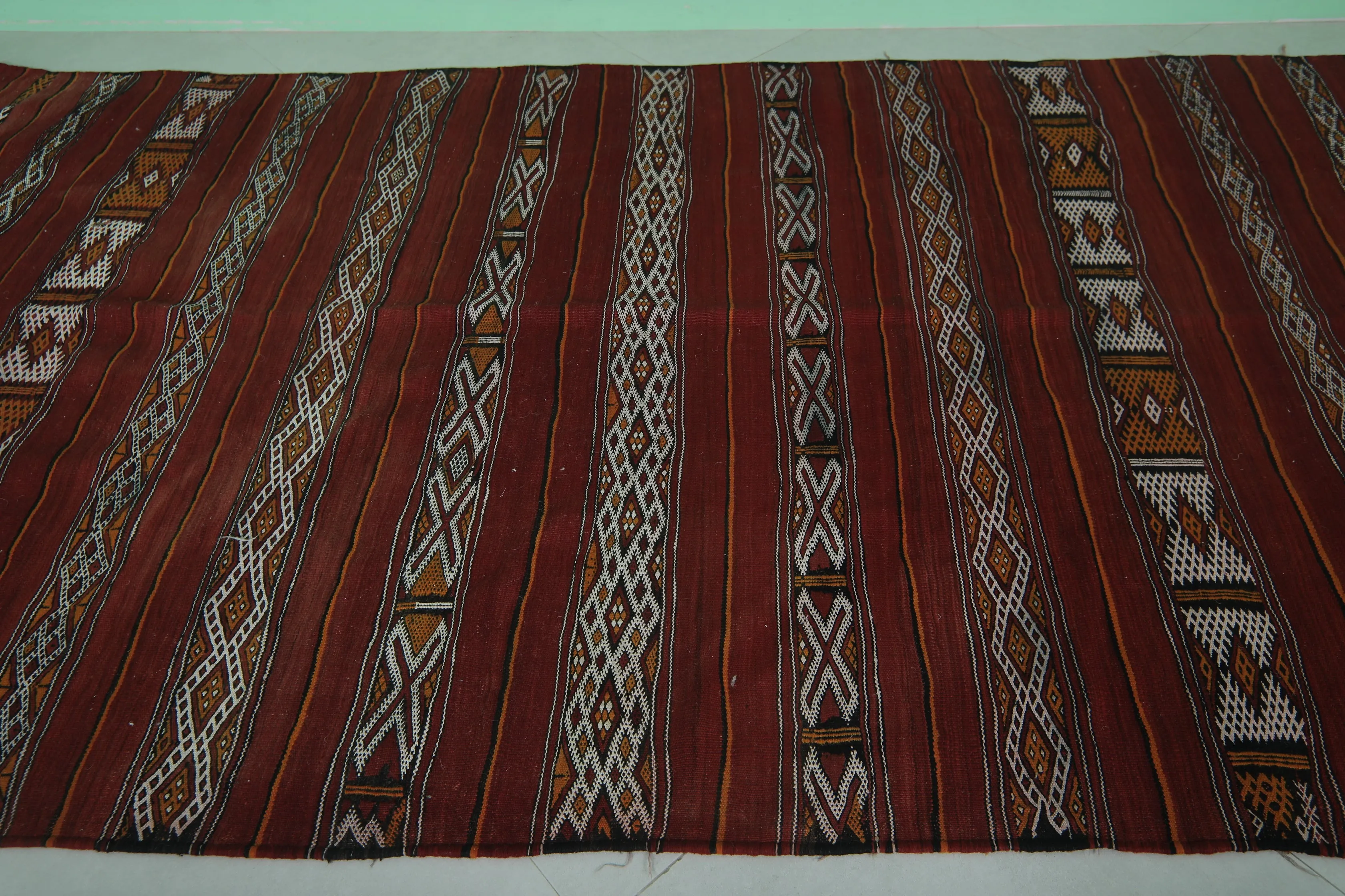 Handwoven Moroccan Rug - Red Striped Design - 5.5x9.9 ft