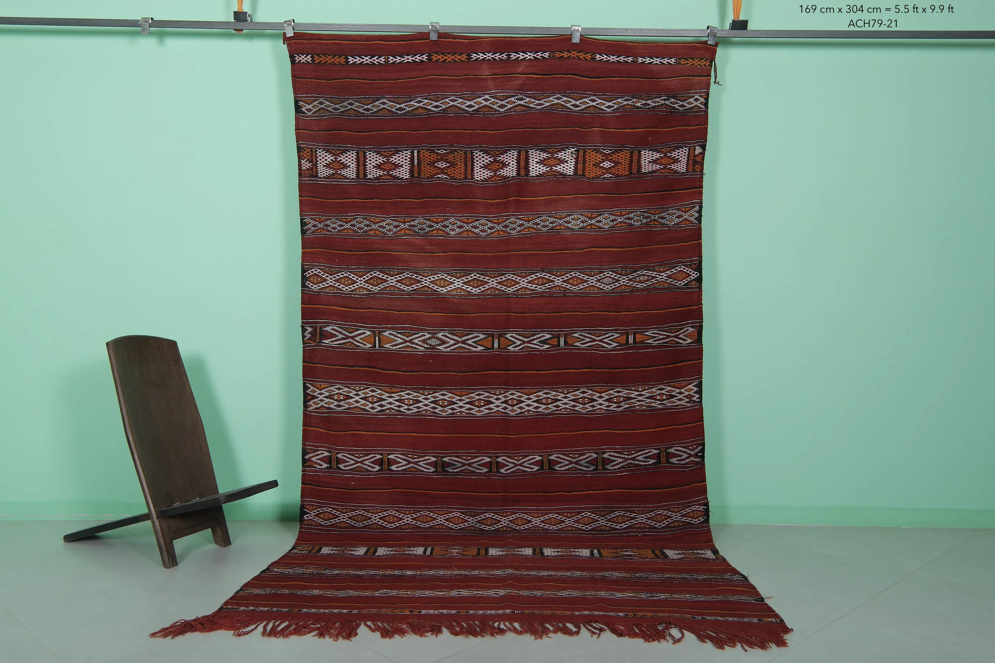 Handwoven Moroccan Rug - Red Striped Design - 5.5x9.9 ft