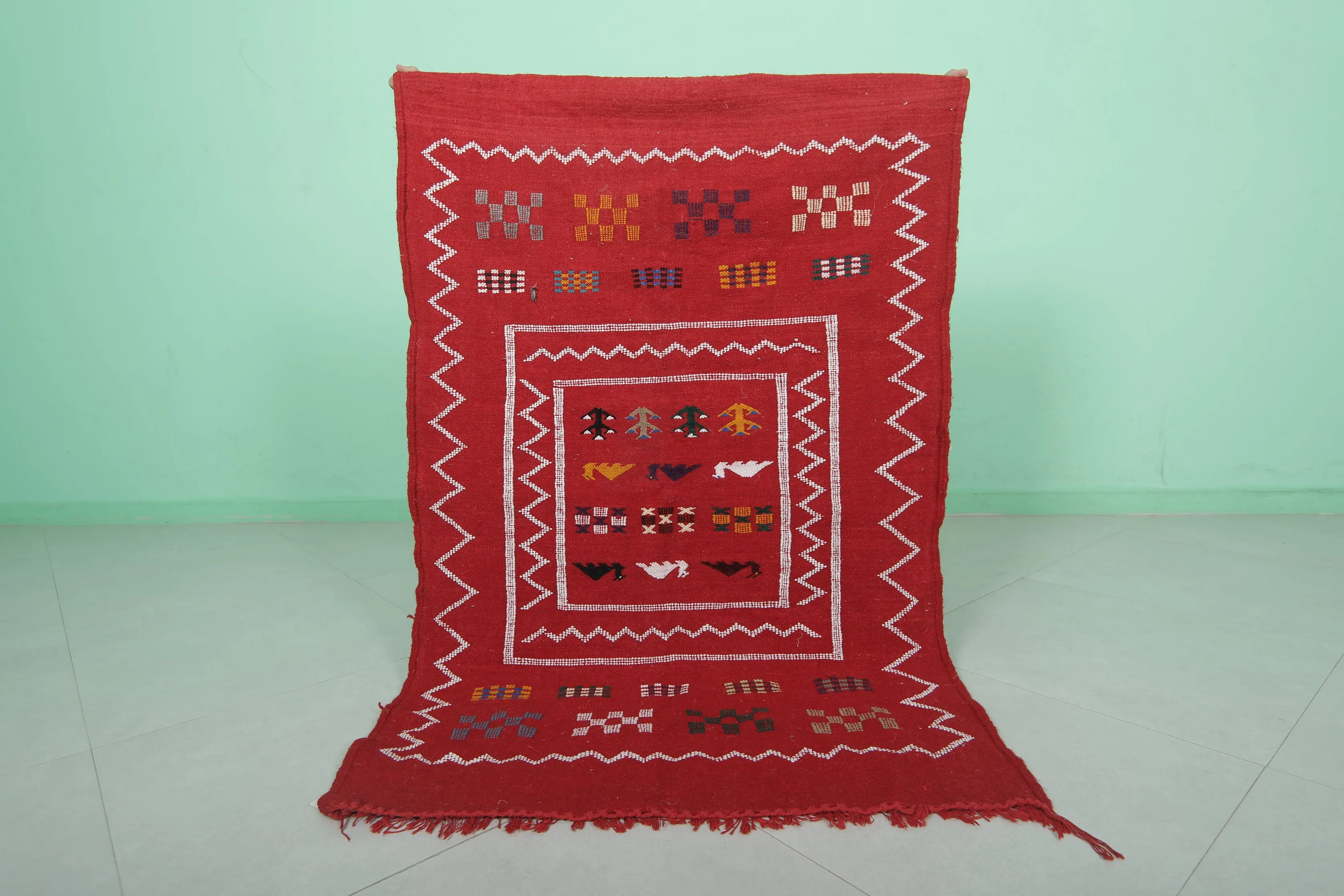 Handwoven Red Kilim Rug - 3.1 FT × 4.7 FT | Unique Artisan Craft