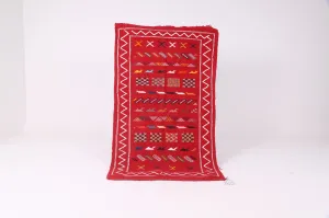 Handwoven Red Moroccan Kilim - 3.1 FT X 5.3 FT | Vibrant Berber Rug