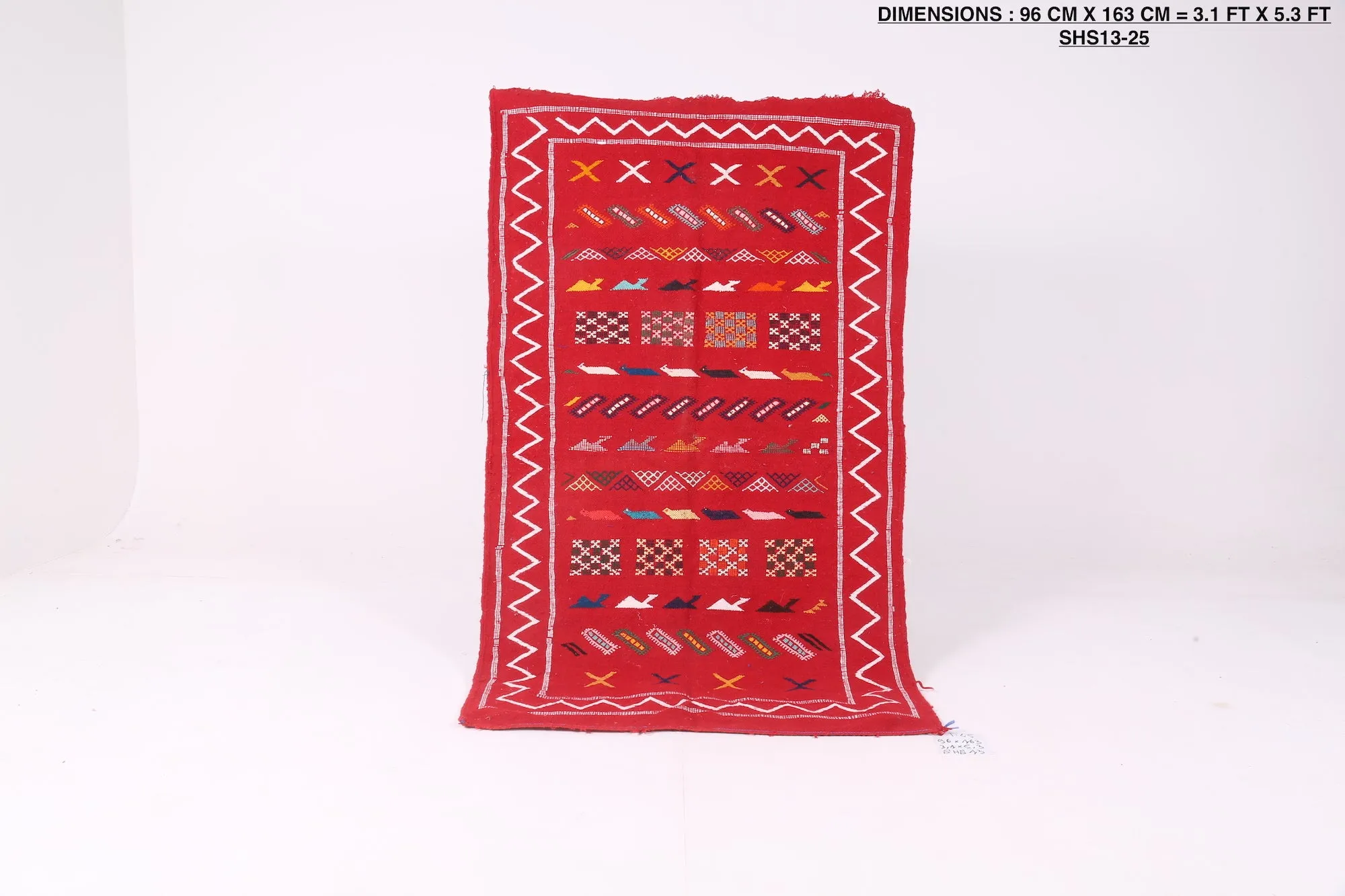 Handwoven Red Moroccan Kilim - 3.1 FT X 5.3 FT | Vibrant Berber Rug