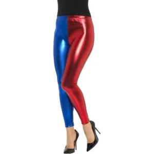 Harlequin Cosplay Leggings, Metallic - Blue & Red