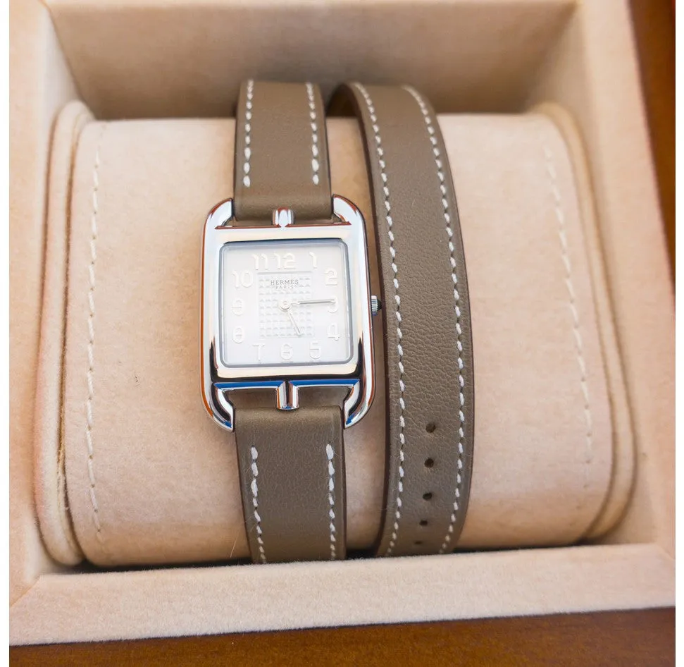 Hermes Etoupe Cape Cod PM Double Tour Watch Classic Gift Below Retail