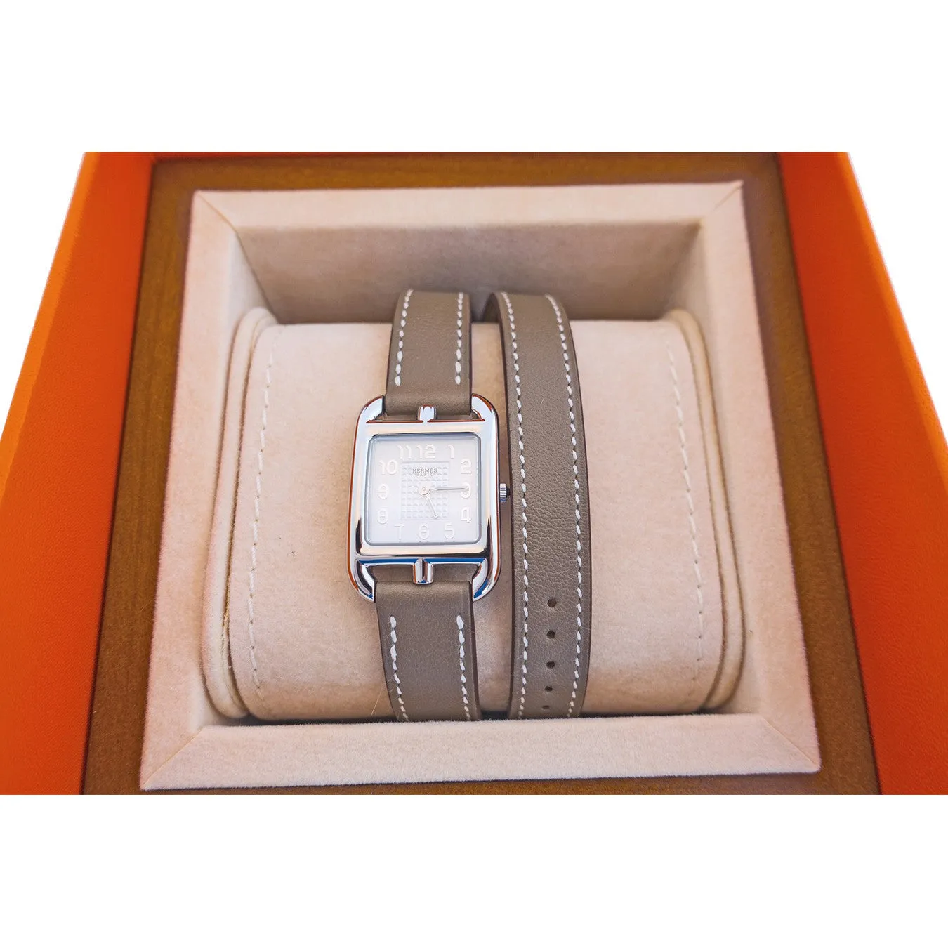 Hermes Etoupe Cape Cod PM Double Tour Watch Classic Gift Below Retail
