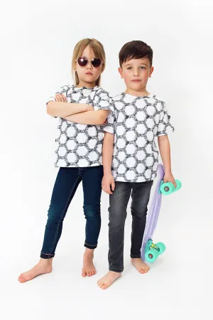 Hexagon Cotton Football Print T-shirt - White