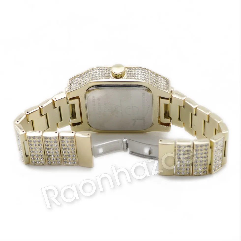 Hip Hop 14K Gold Simulated Diamond Watch Ruby Cuban Bracelet Set F46