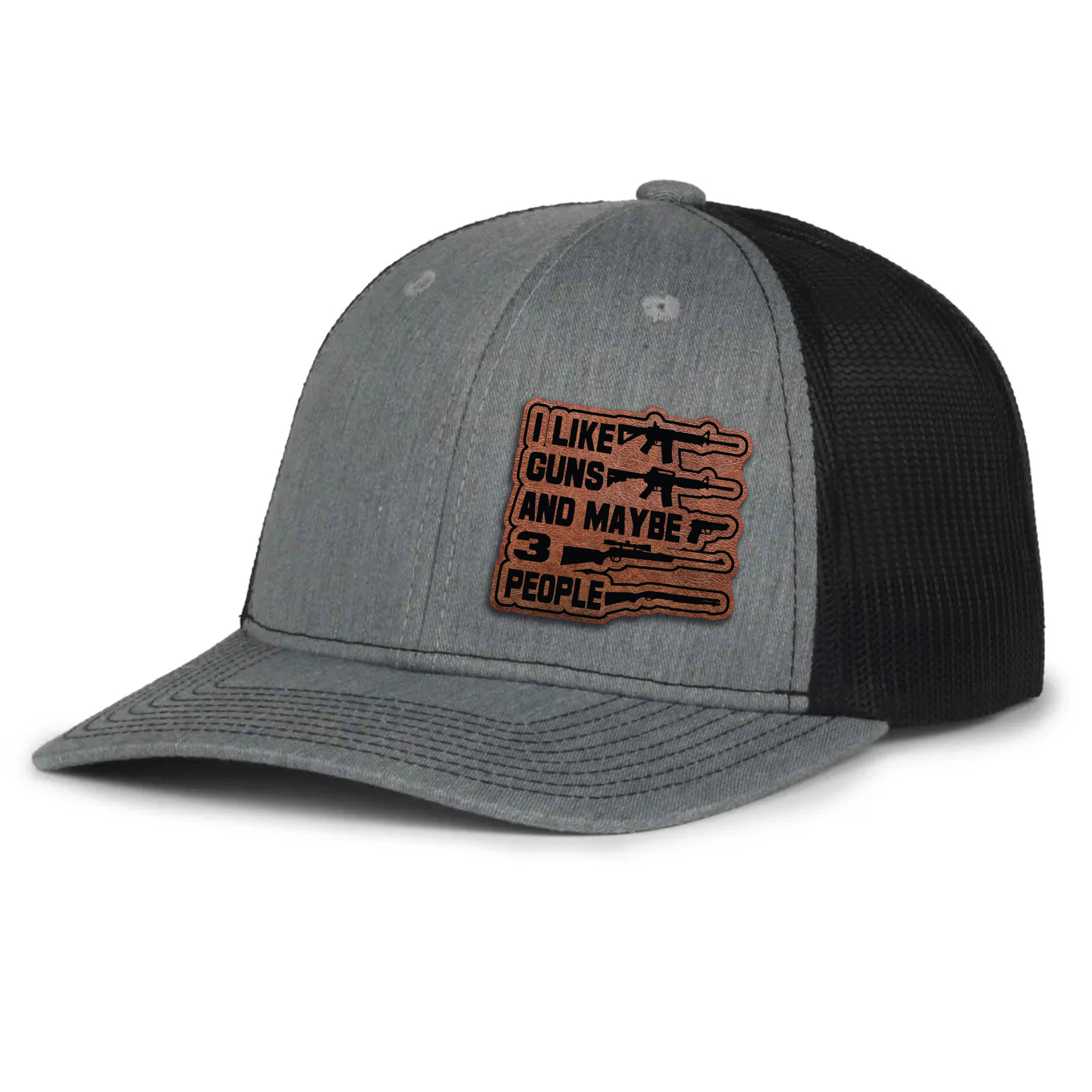 I Like Guns And Maybe 3 People Leather Patch Hat