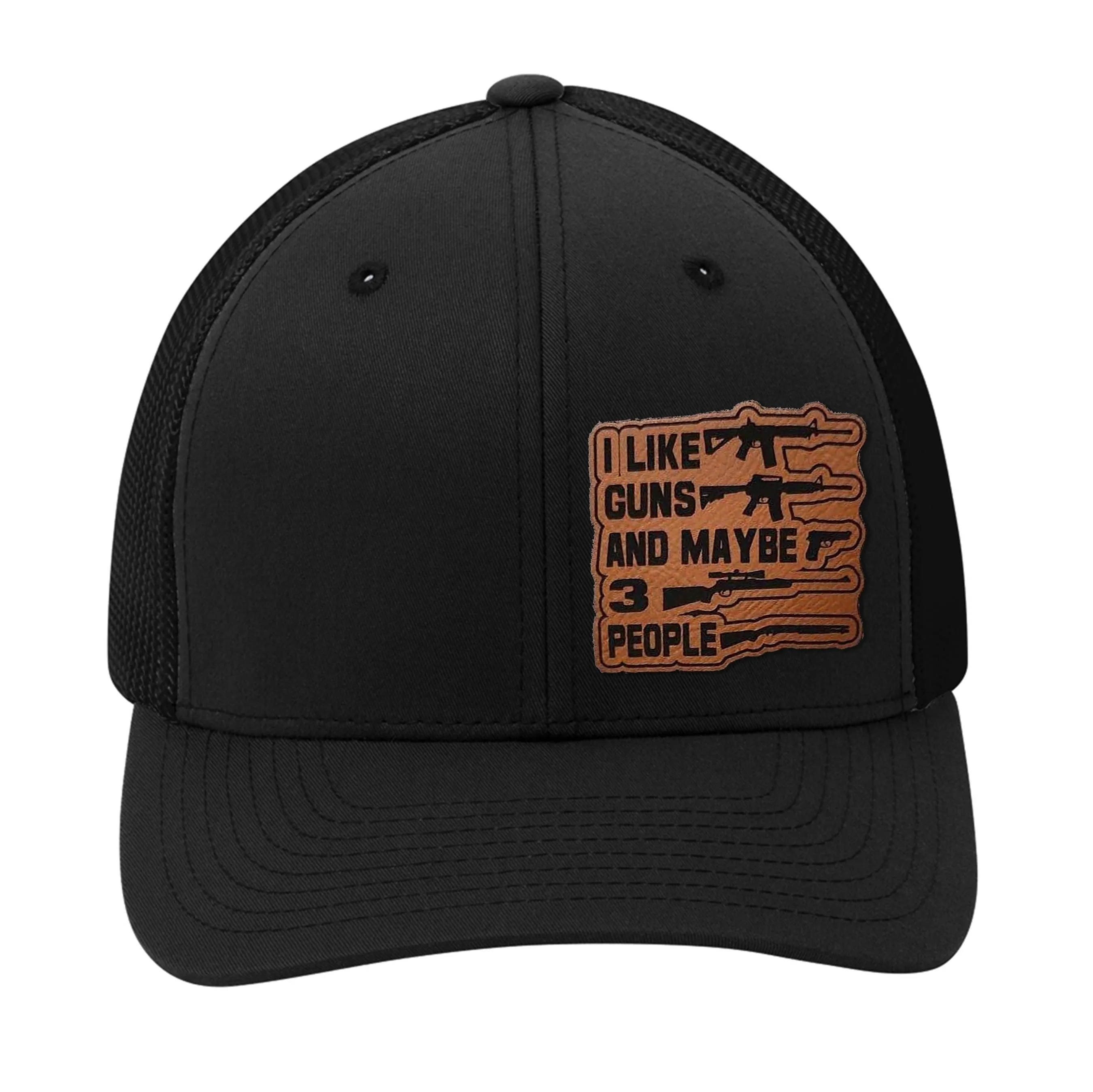 I Like Guns And Maybe 3 People Leather Patch Hat
