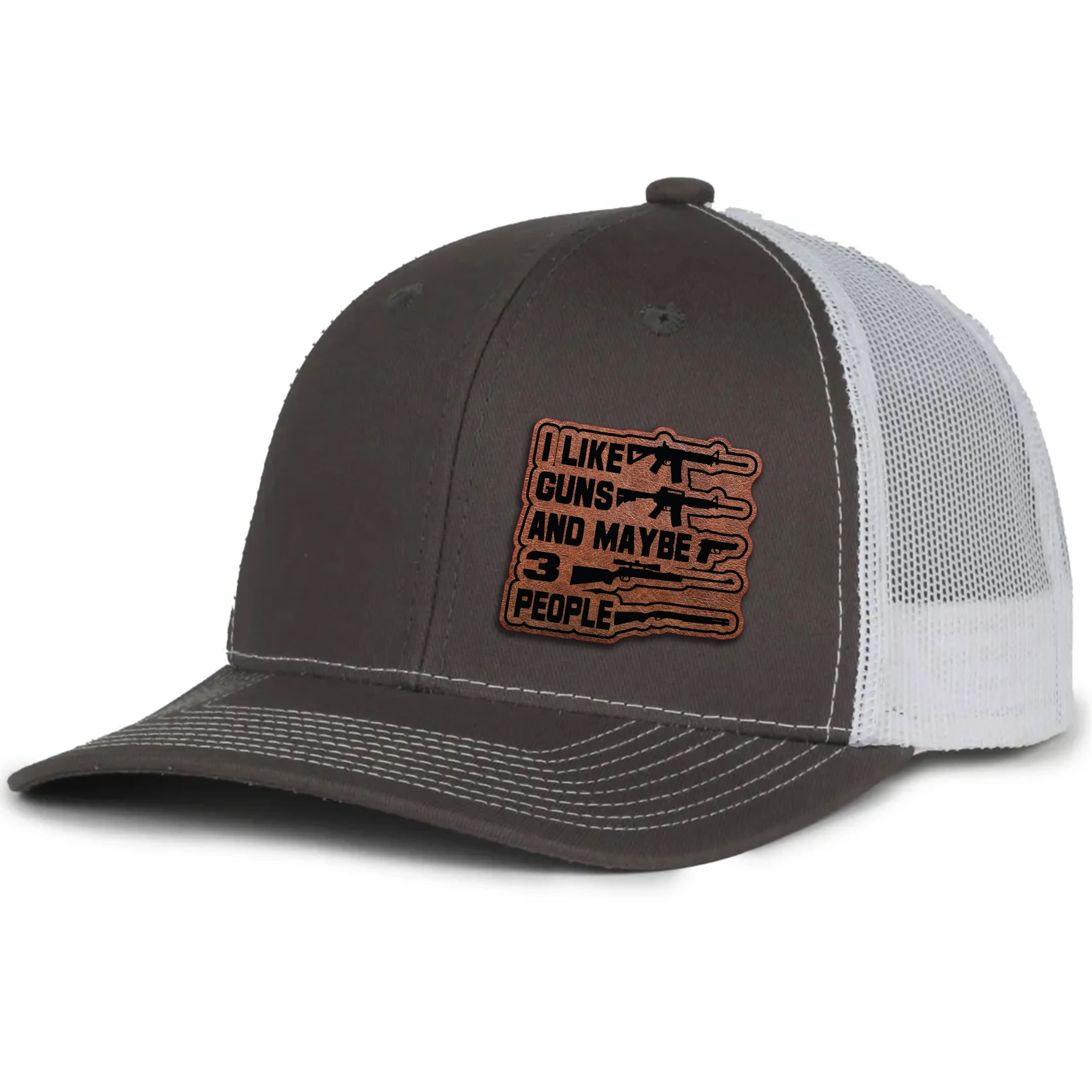 I Like Guns And Maybe 3 People Leather Patch Hat