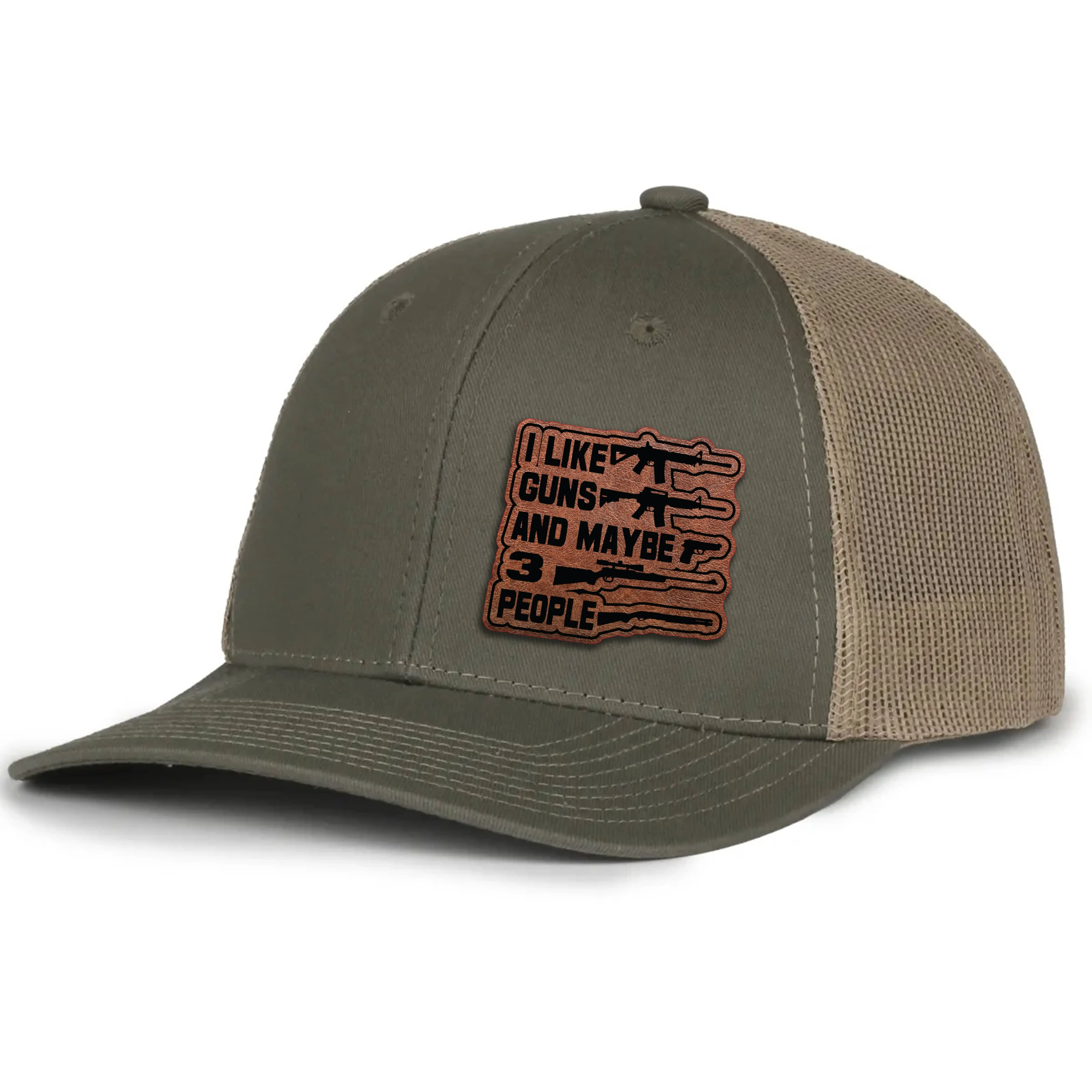 I Like Guns And Maybe 3 People Leather Patch Hat