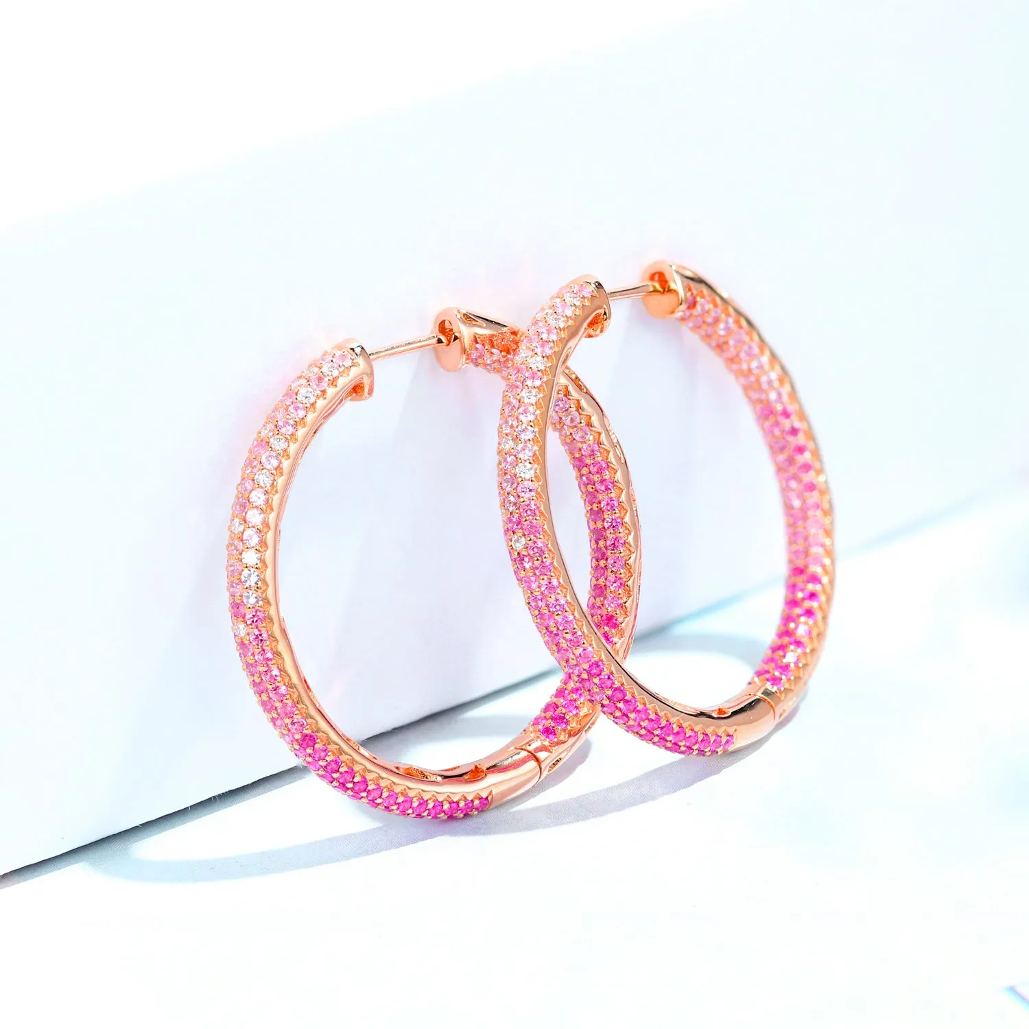 Infinity Circle Diamond and Pink Sapphire Hoop Earrings