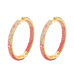 Infinity Circle Diamond and Pink Sapphire Hoop Earrings