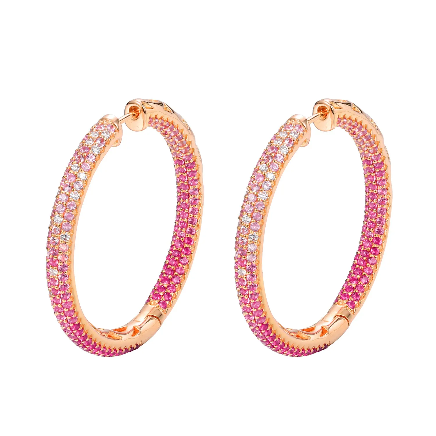 Infinity Circle Diamond and Pink Sapphire Hoop Earrings