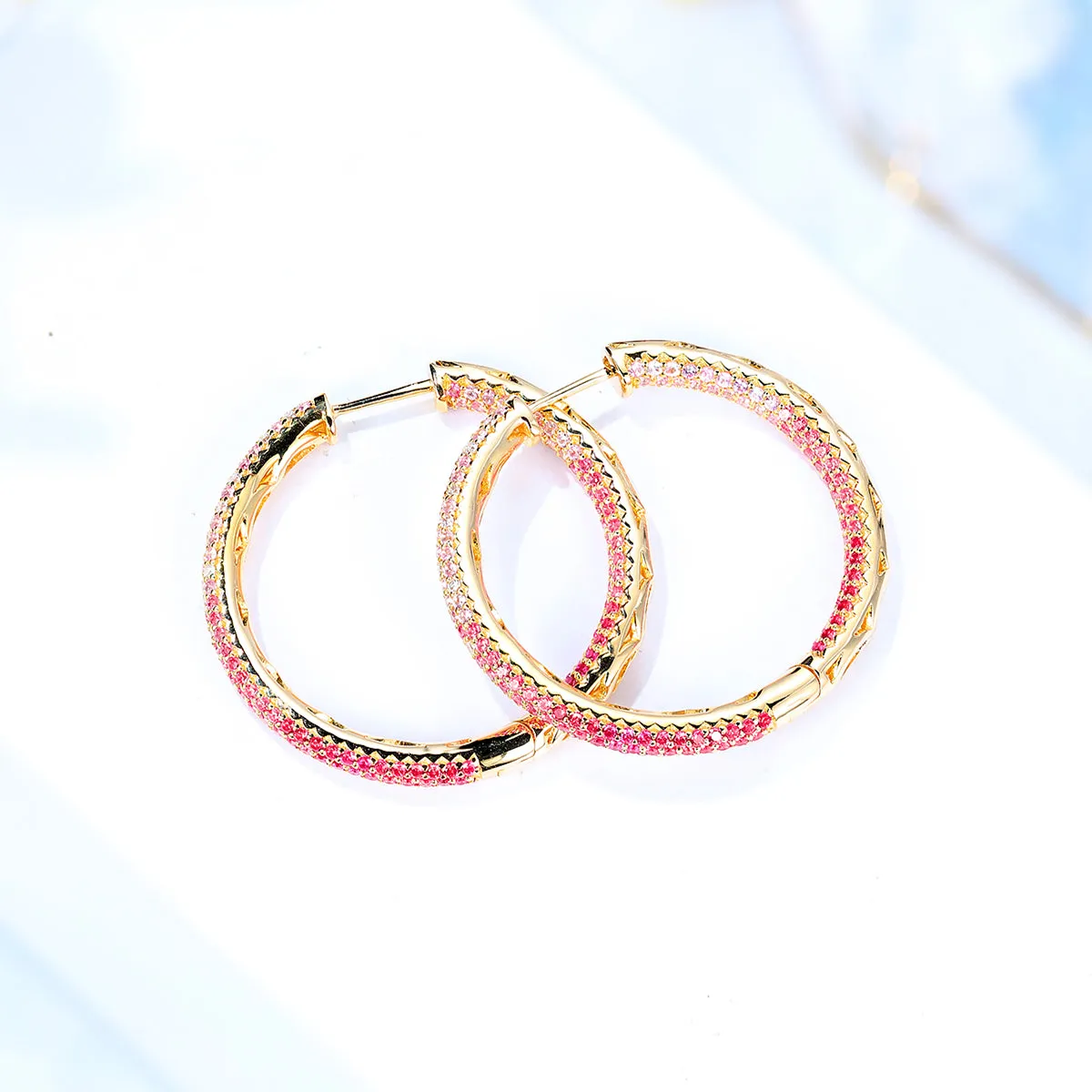 Infinity Circle Diamond and Pink Sapphire Hoop Earrings
