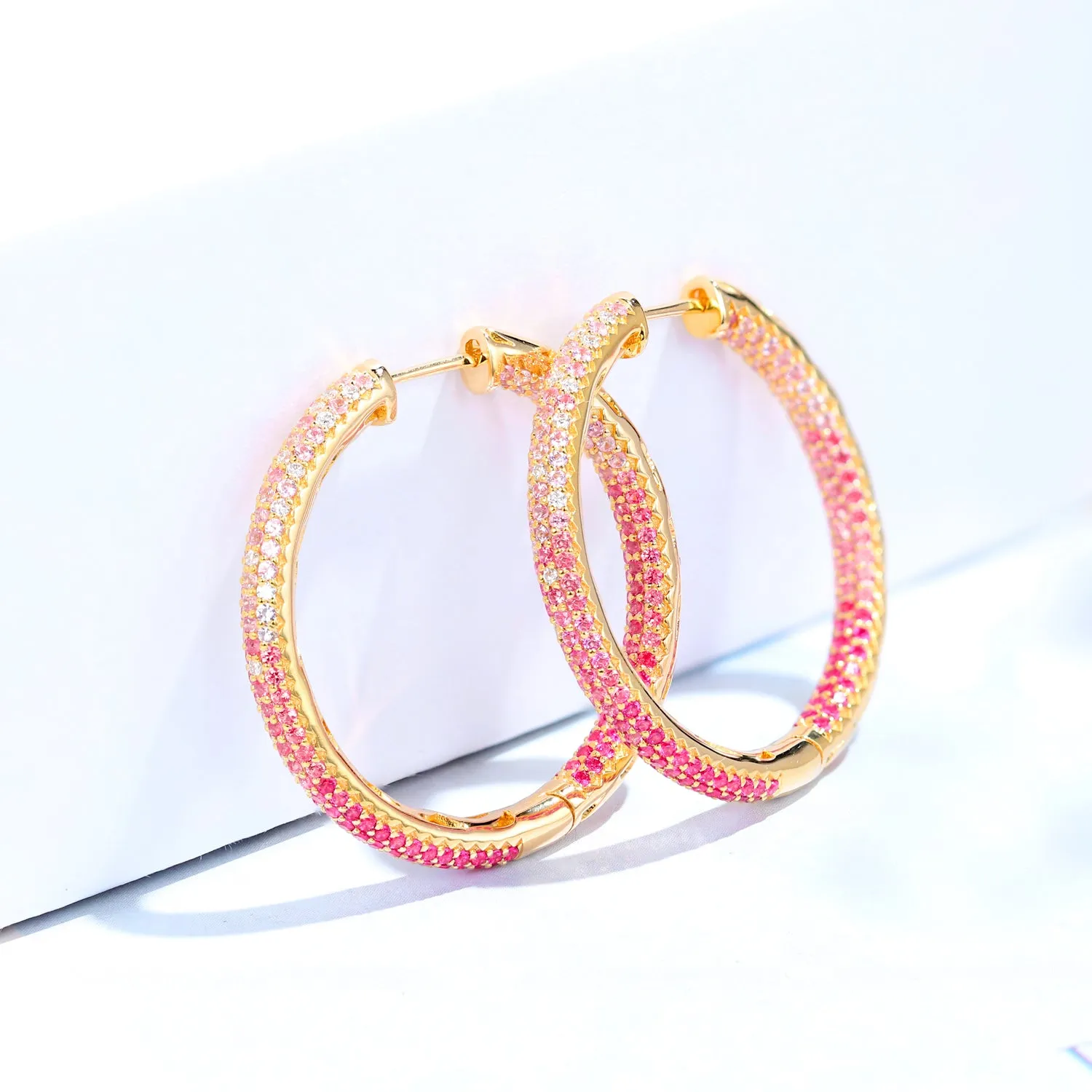 Infinity Circle Diamond and Pink Sapphire Hoop Earrings