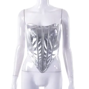 J22TP189 European and American Women's Clothing New2023Spring Fashion Metallic Waist Top Sexy Base Shirt Wholesale