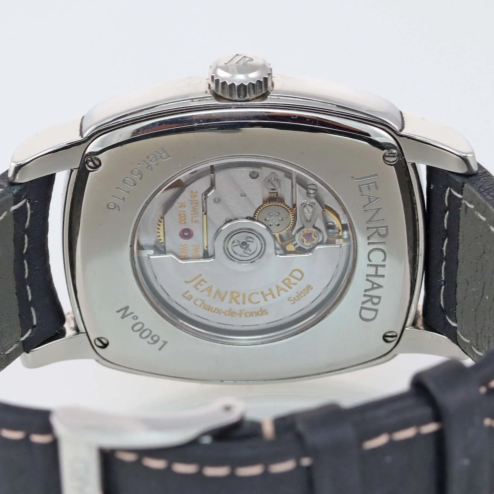 Jean Richard TV Screen 60116 Steel 39mm Automatic Black Leather Date Watch