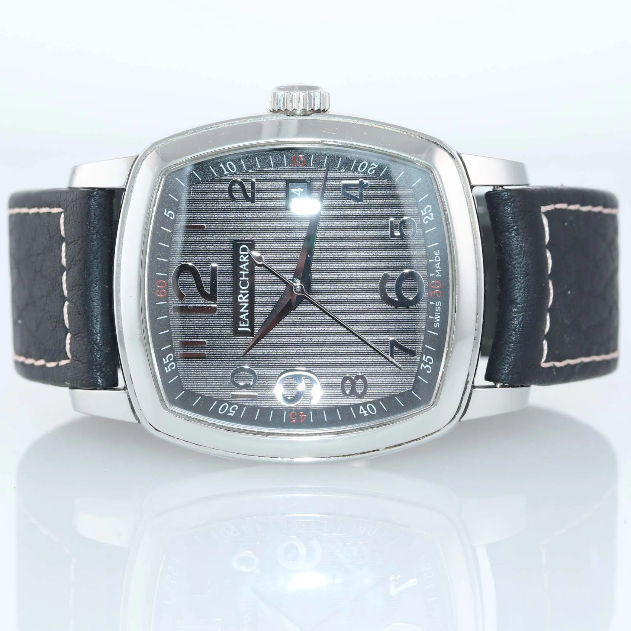 Jean Richard TV Screen 60116 Steel 39mm Automatic Black Leather Date Watch