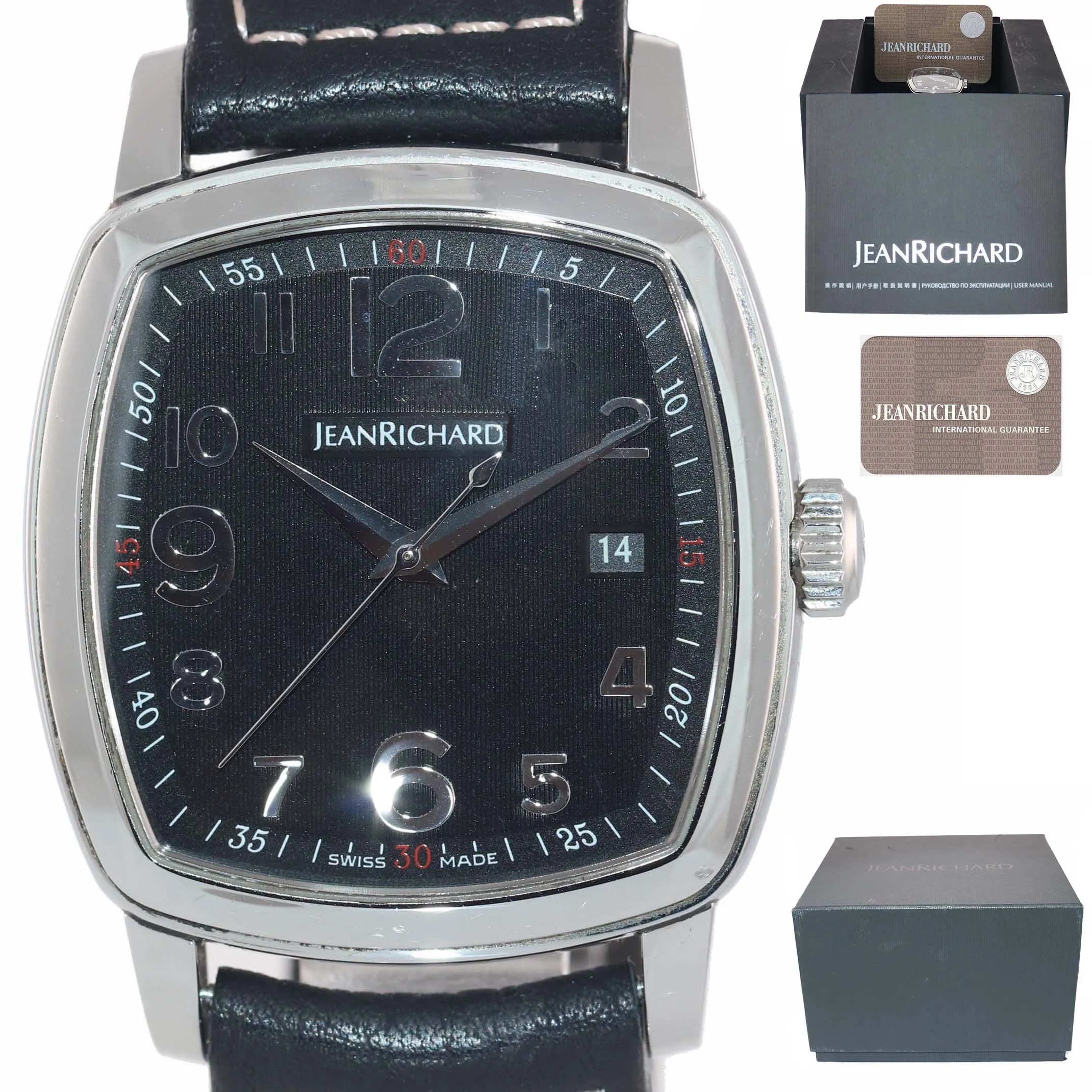 Jean Richard TV Screen 60116 Steel 39mm Automatic Black Leather Date Watch