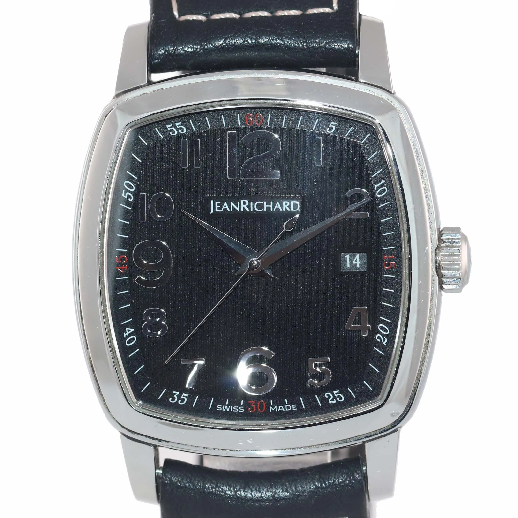 Jean Richard TV Screen 60116 Steel 39mm Automatic Black Leather Date Watch