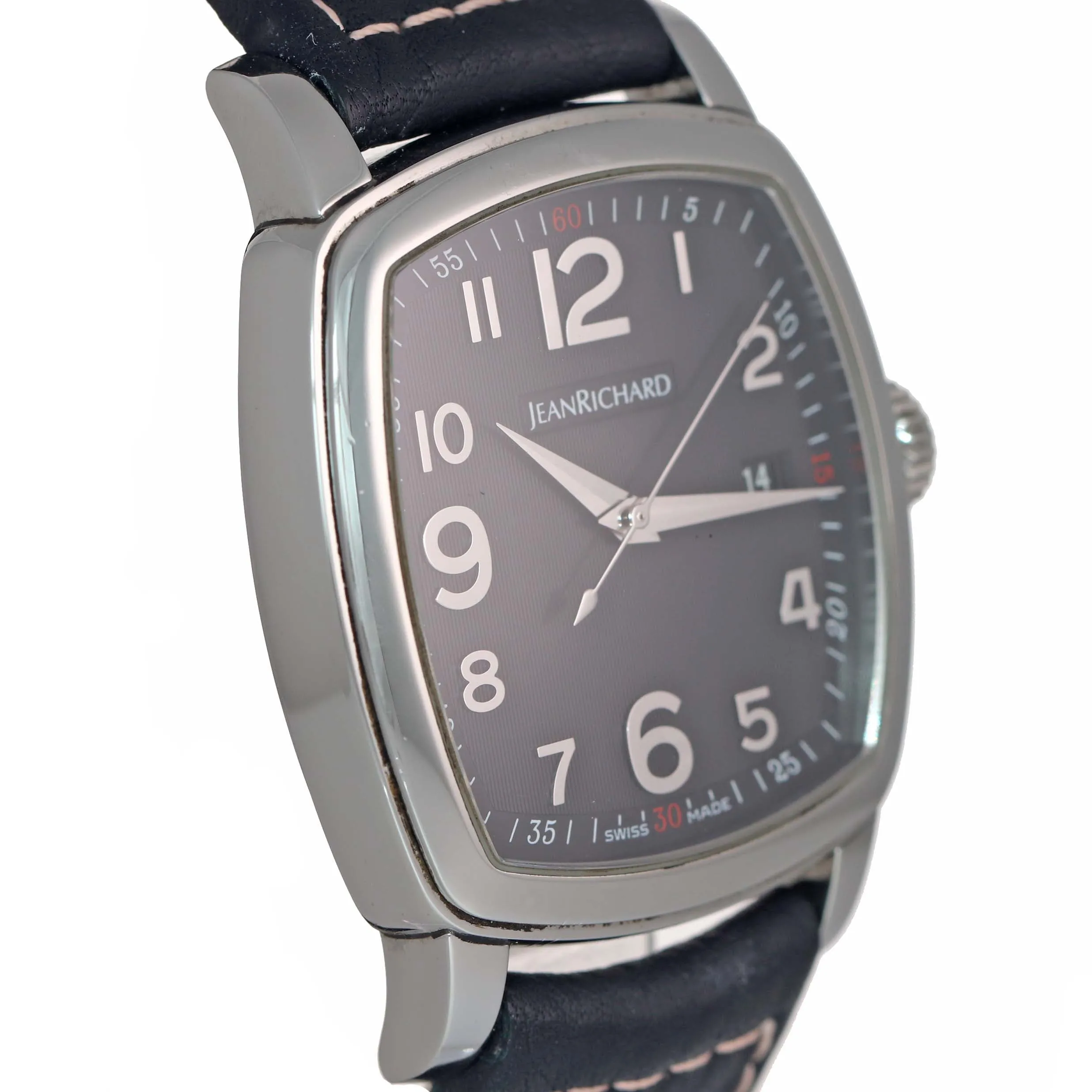 Jean Richard TV Screen 60116 Steel 39mm Automatic Black Leather Date Watch