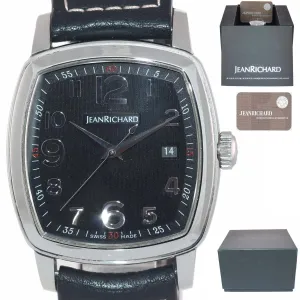 Jean Richard TV Screen 60116 Steel 39mm Automatic Black Leather Date Watch