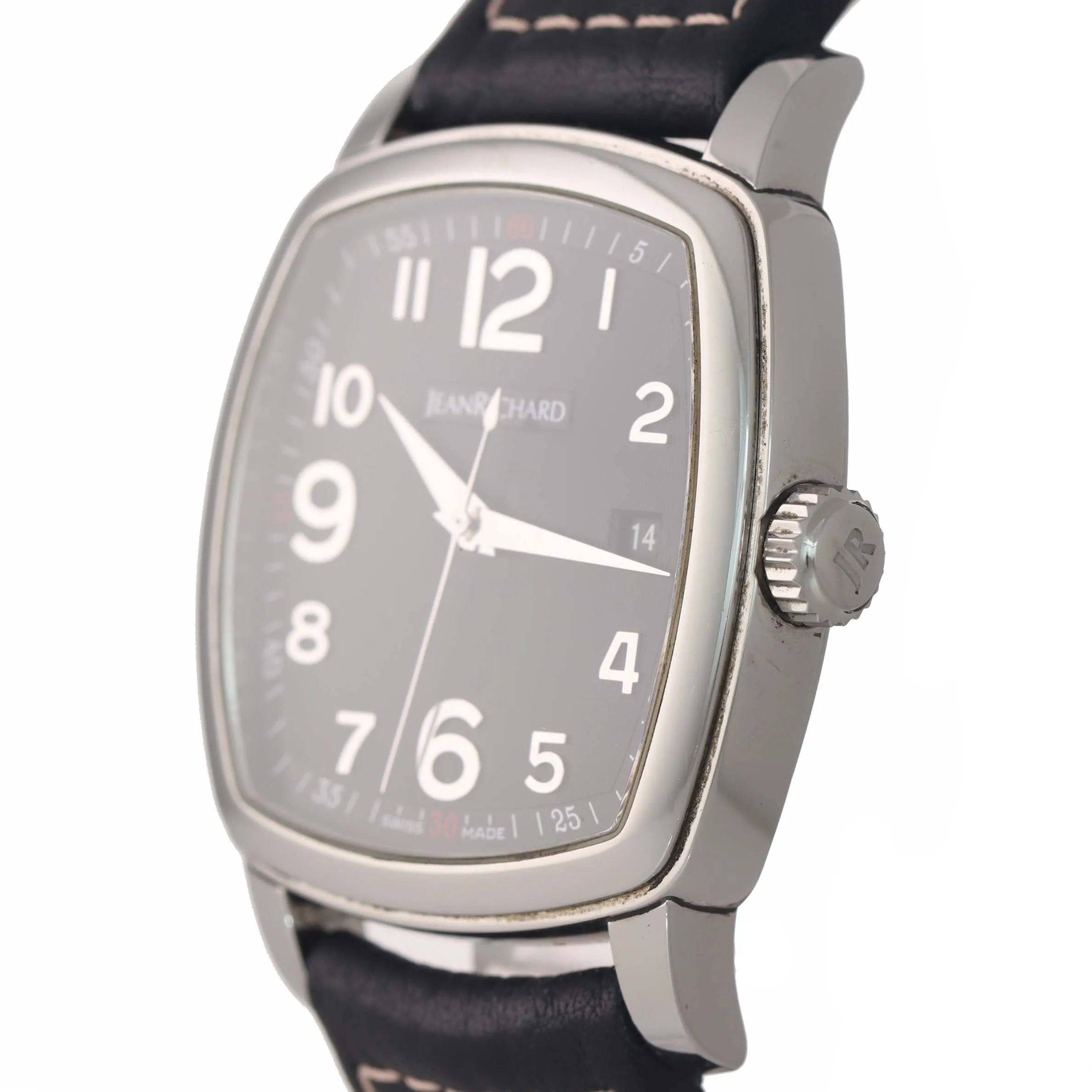 Jean Richard TV Screen 60116 Steel 39mm Automatic Black Leather Date Watch