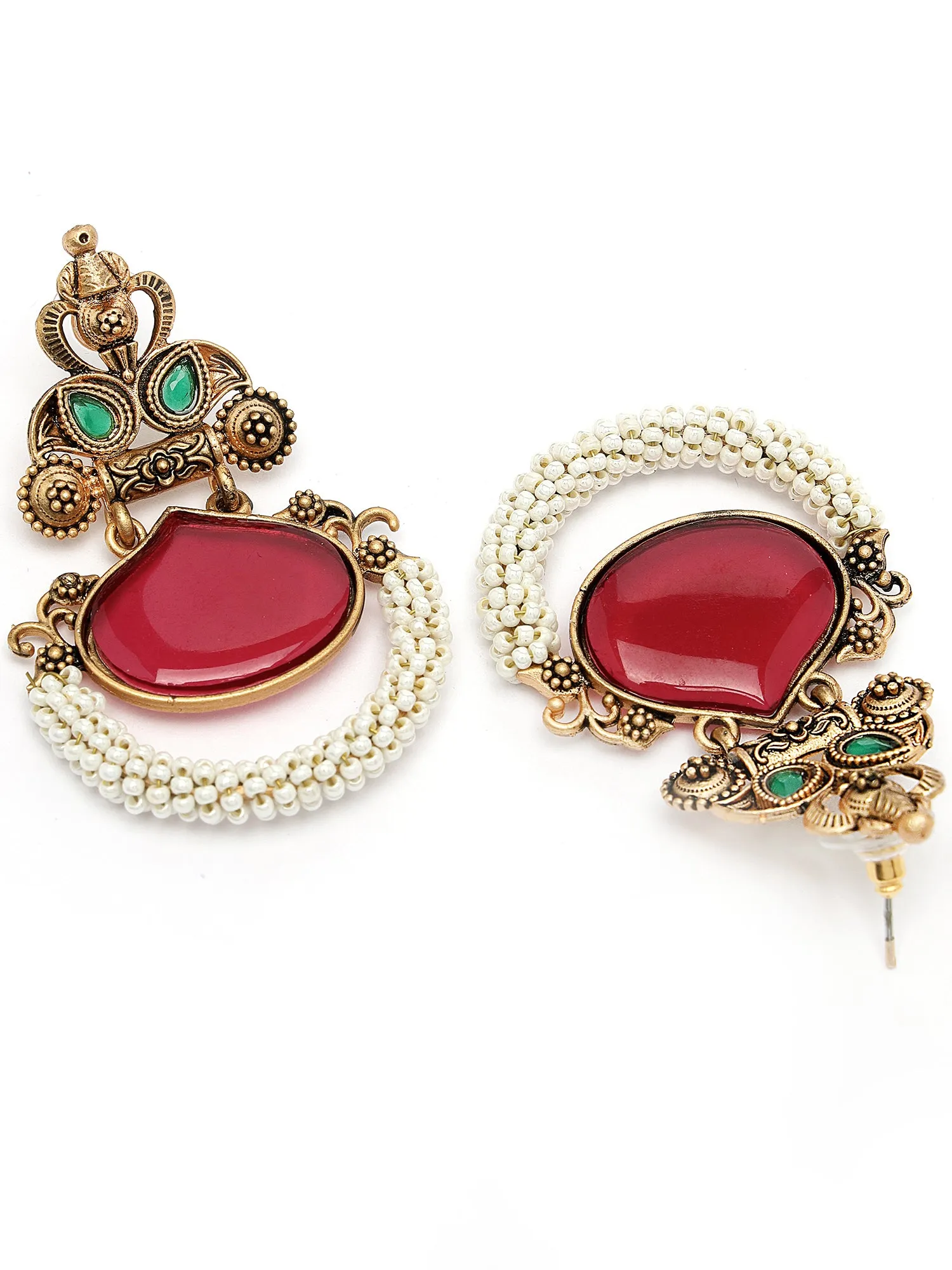 Karatcart Red Stone Studded Gold Plated Drop Earrings for Women