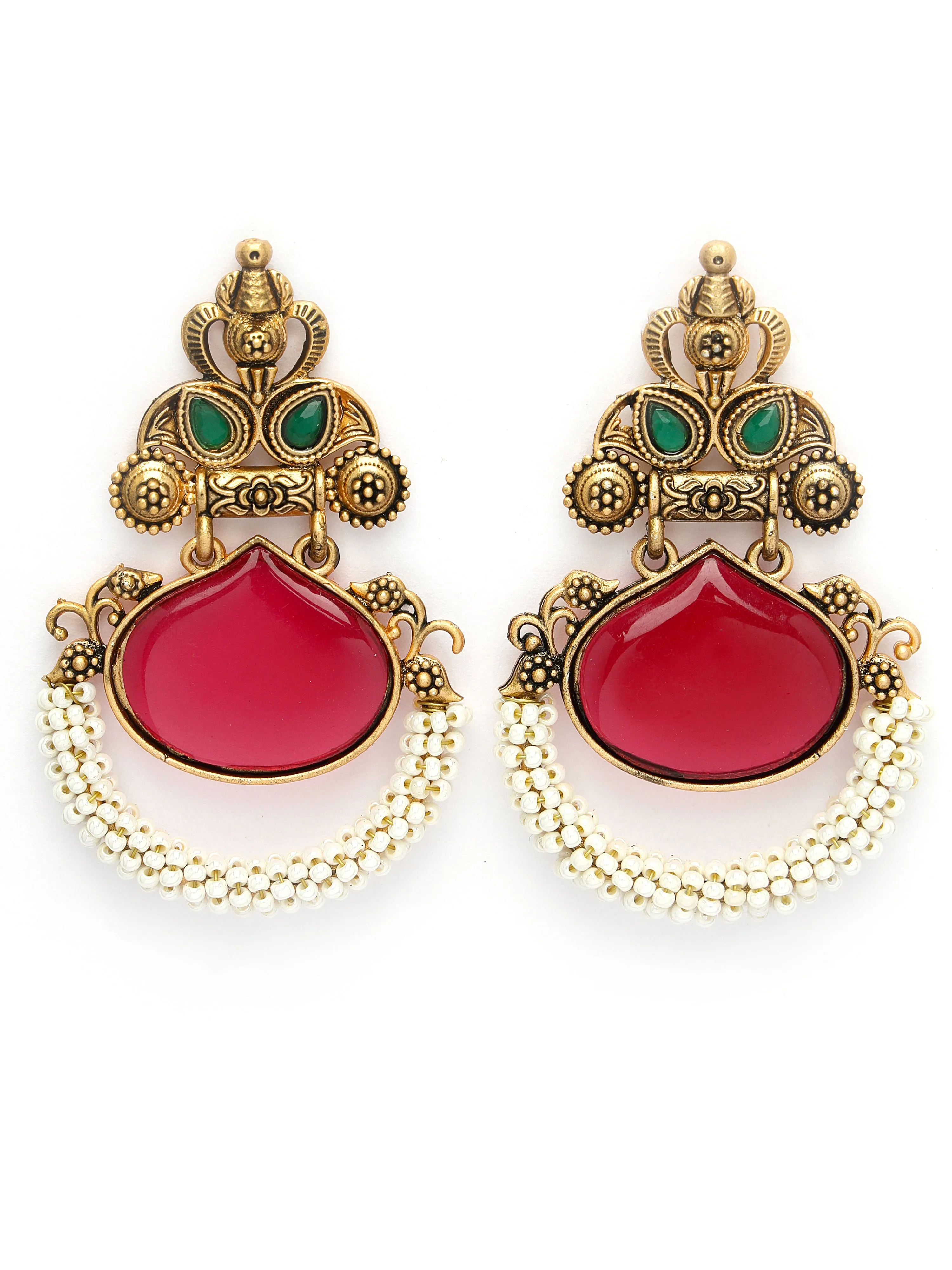 Karatcart Red Stone Studded Gold Plated Drop Earrings for Women