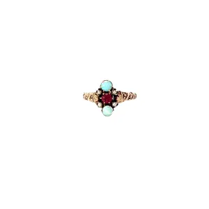 Ladies 14k Rose gold Vintage Opal, Pearl and Ruby Ring