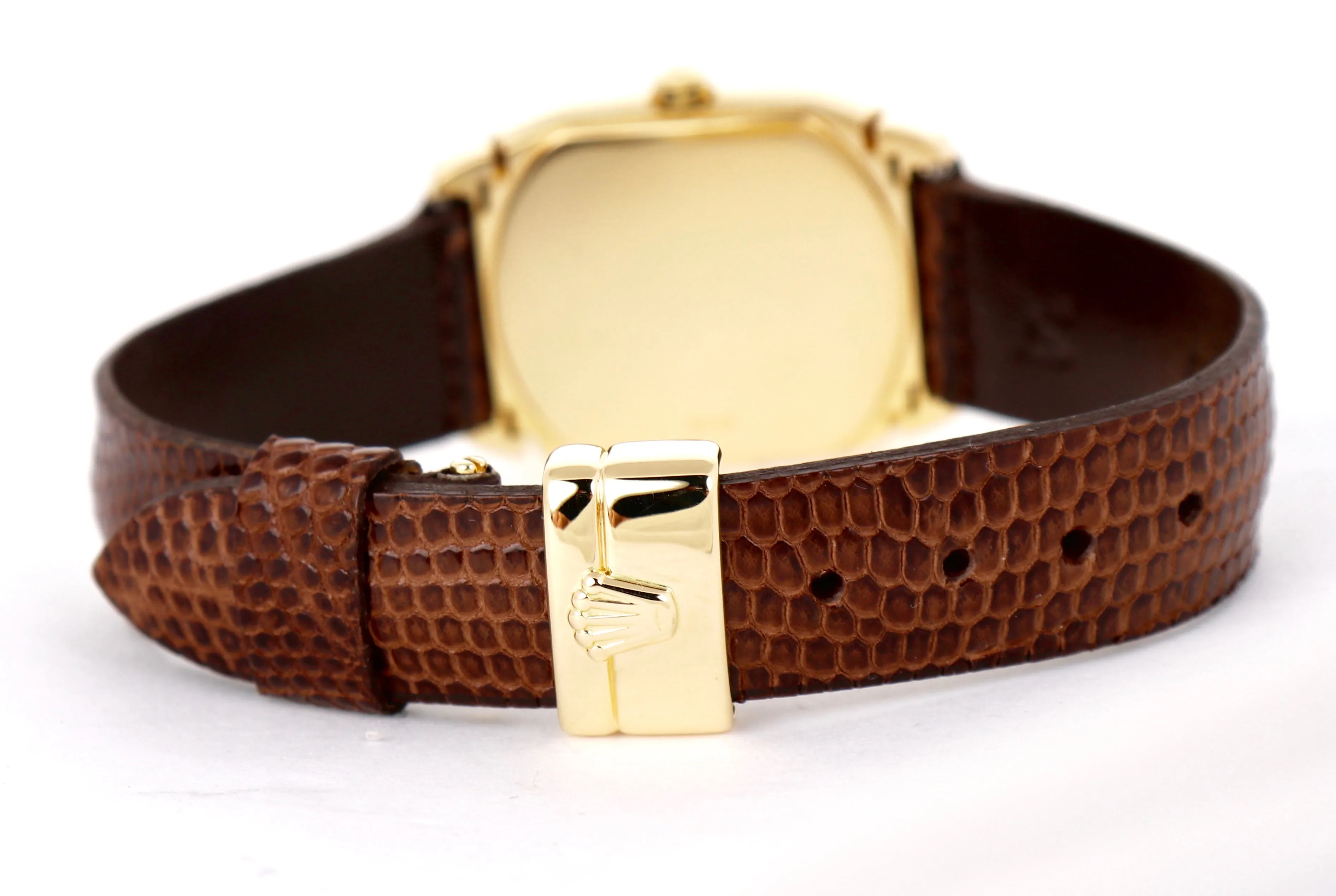 Ladies Vintage Rolex Cellini Geneve 6631 24mm 18K Yellow Gold Leather Watch