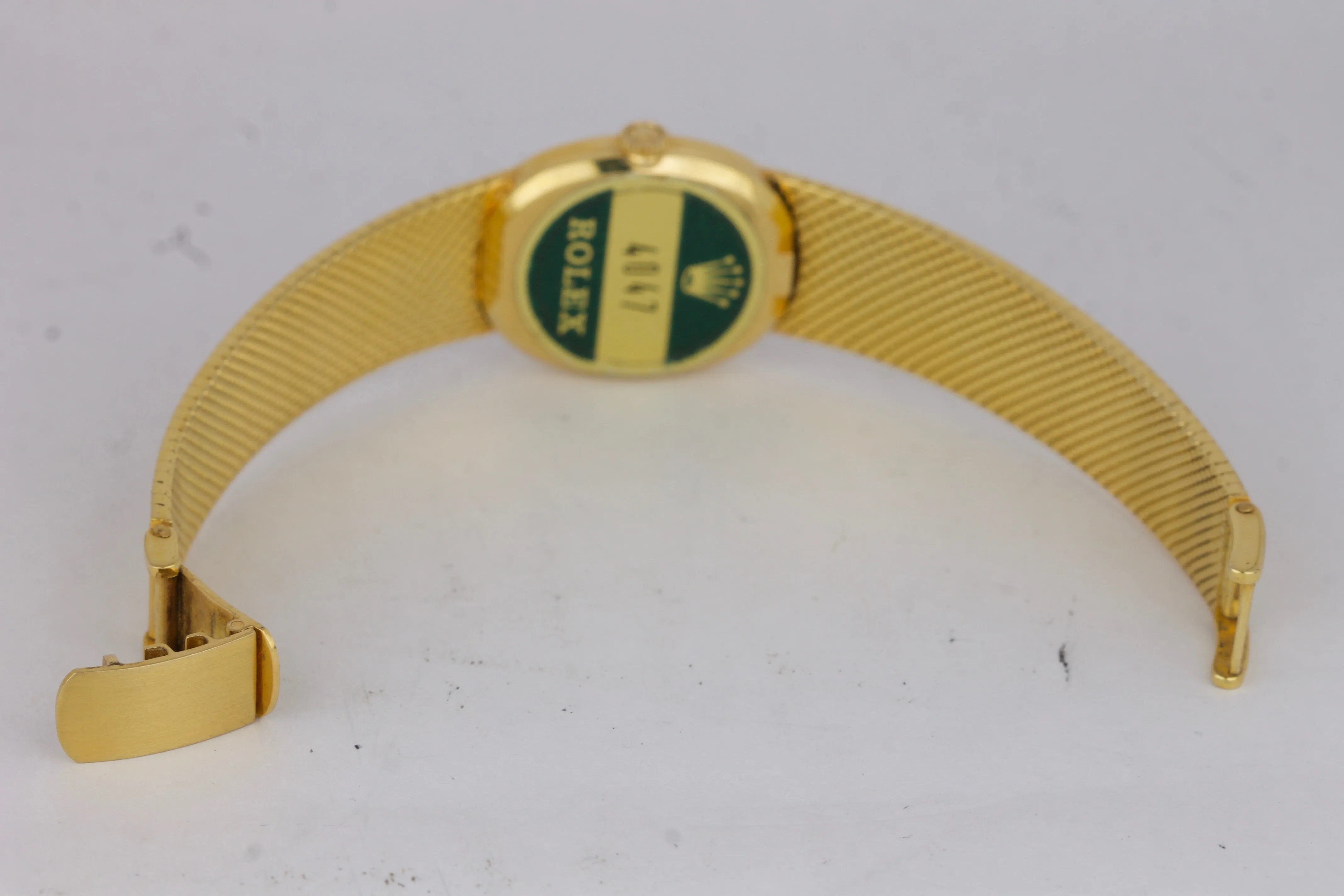 Ladies Vintage Rolex Geneve Cellini 18K Yellow Gold 24mm Blue Oval Watch 4074