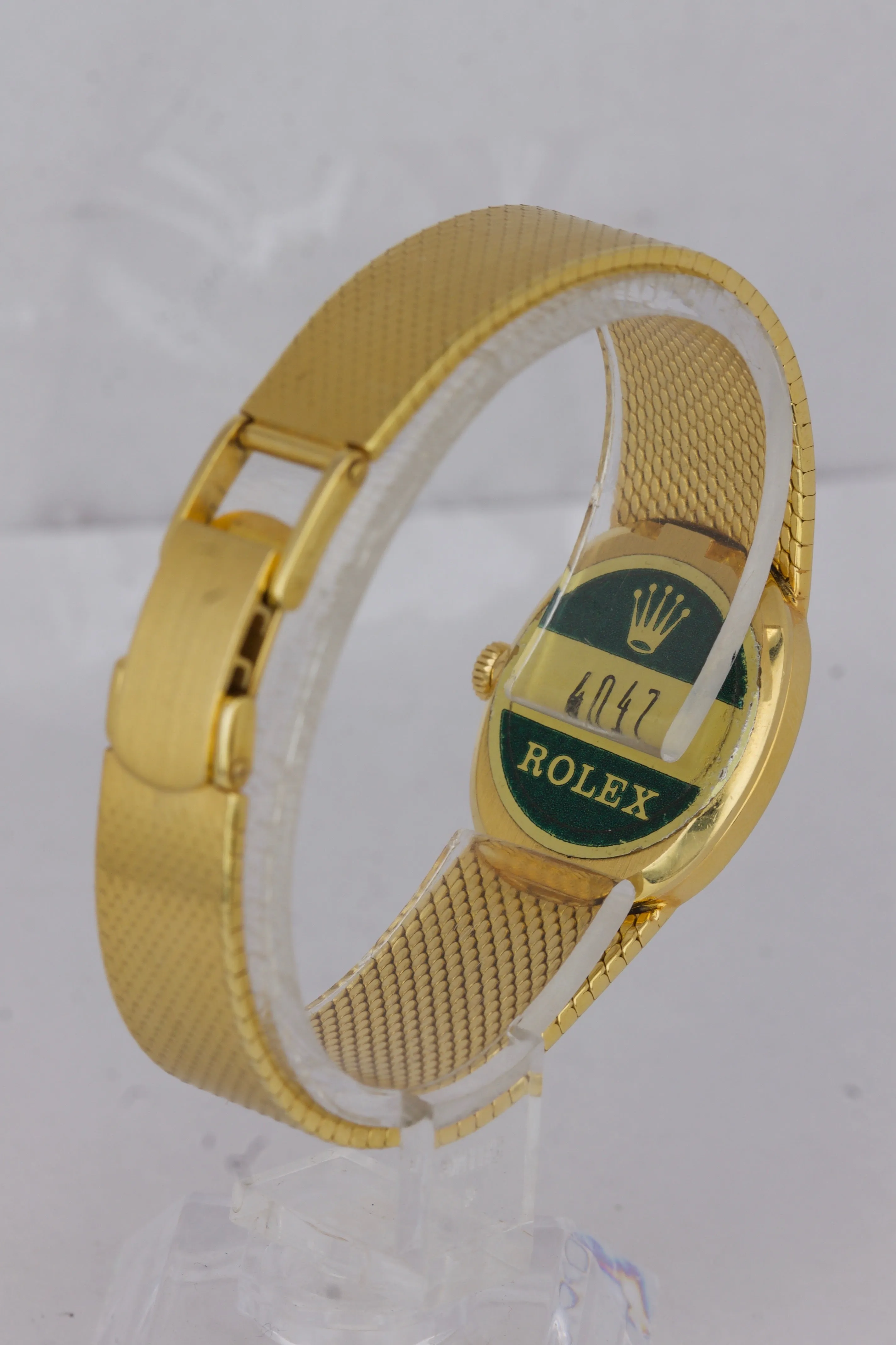 Ladies Vintage Rolex Geneve Cellini 18K Yellow Gold 24mm Blue Oval Watch 4074
