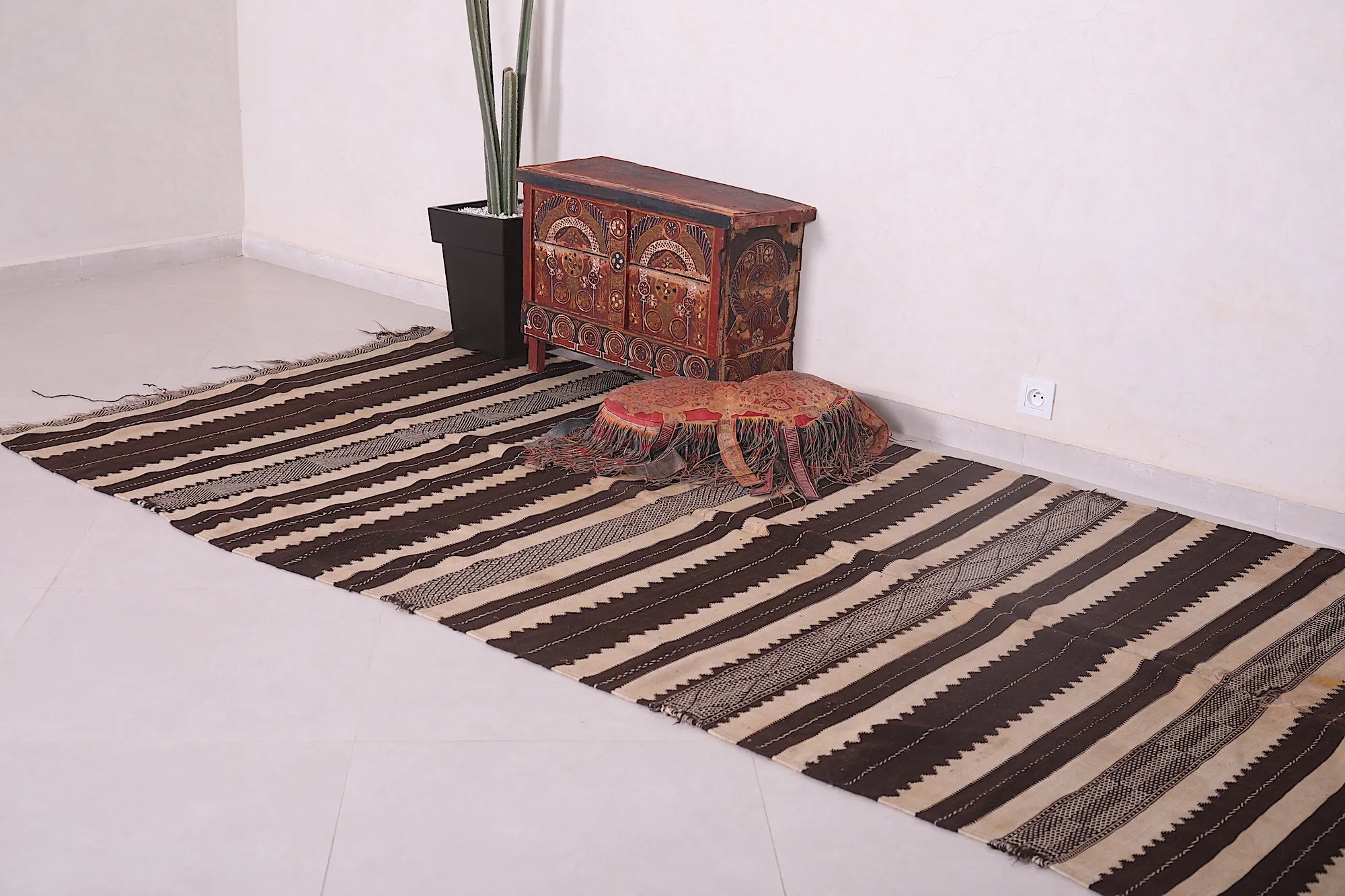 Large Handwoven Moroccan Berber Rug - 4.8x12.8 ft Striped Design