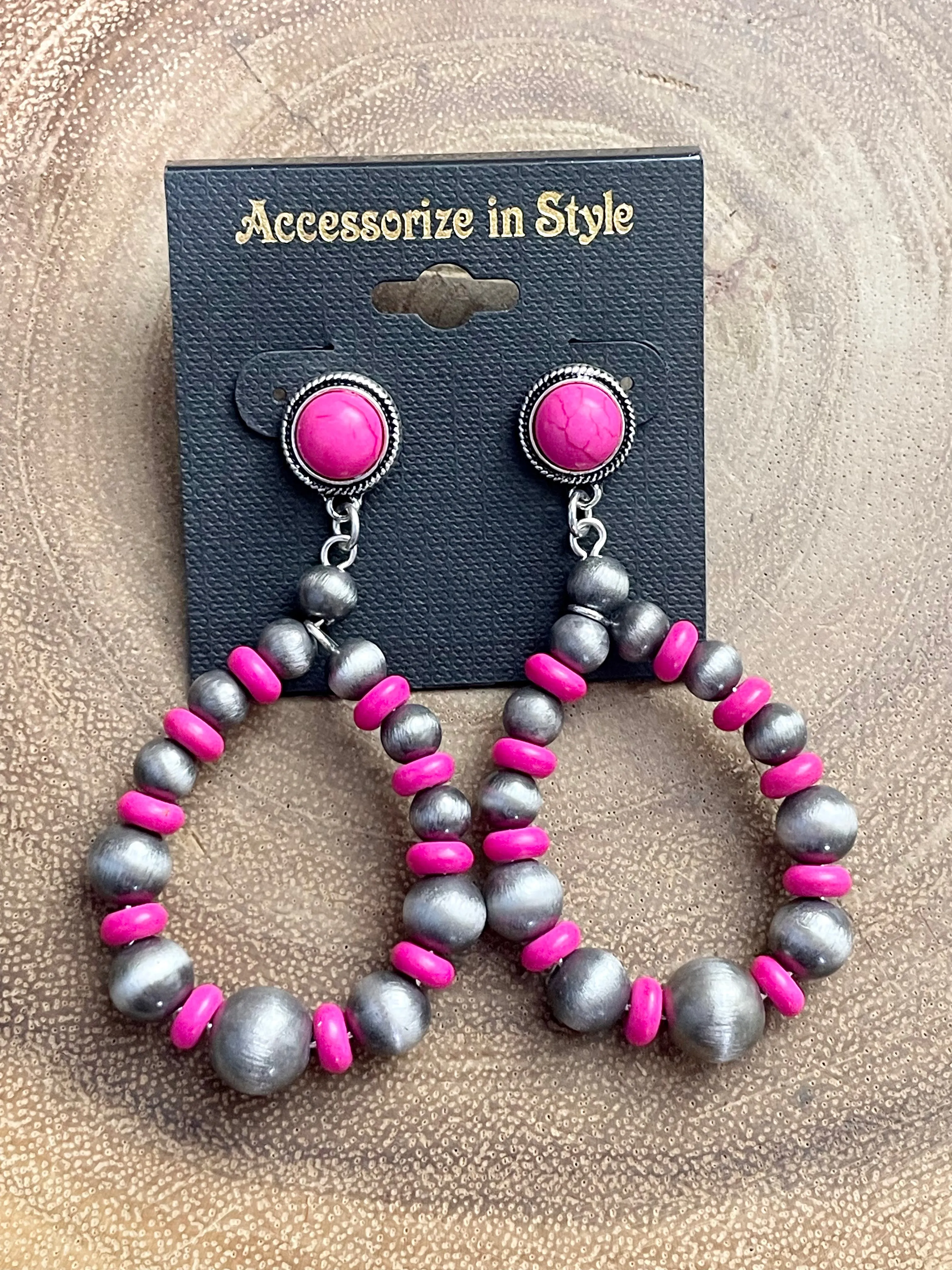 Lawson Round Stone Post Navajo & Bead Teardrop Earrings - 2.5"