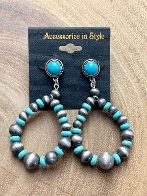 Lawson Round Stone Post Navajo & Bead Teardrop Earrings - 2.5"