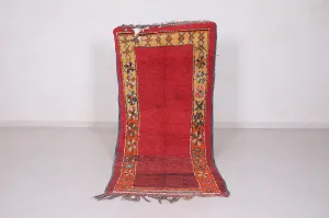 Long Handmade Moroccan Rug – 3 x 7.2 Feet | Vintage Berber Red Rug