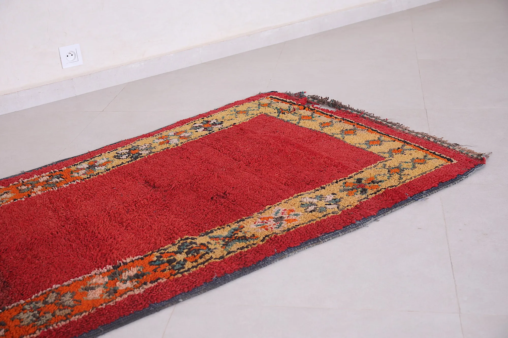 Long Handmade Moroccan Rug – 3 x 7.2 Feet | Vintage Berber Red Rug