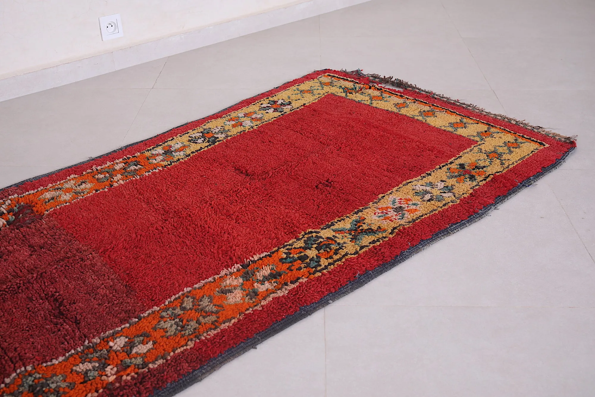 Long Handmade Moroccan Rug – 3 x 7.2 Feet | Vintage Berber Red Rug