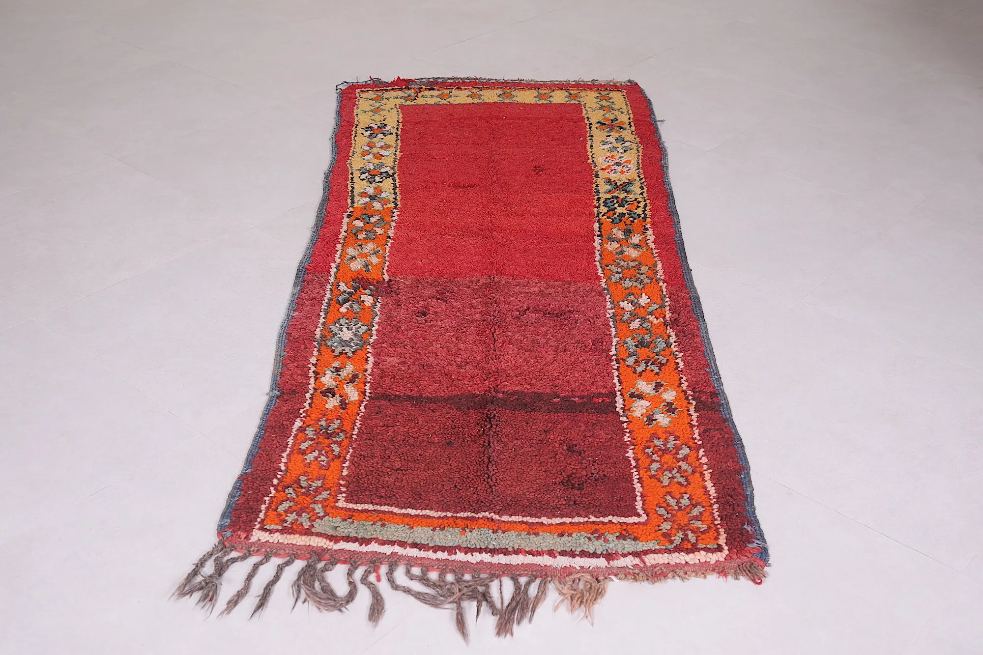 Long Handmade Moroccan Rug – 3 x 7.2 Feet | Vintage Berber Red Rug