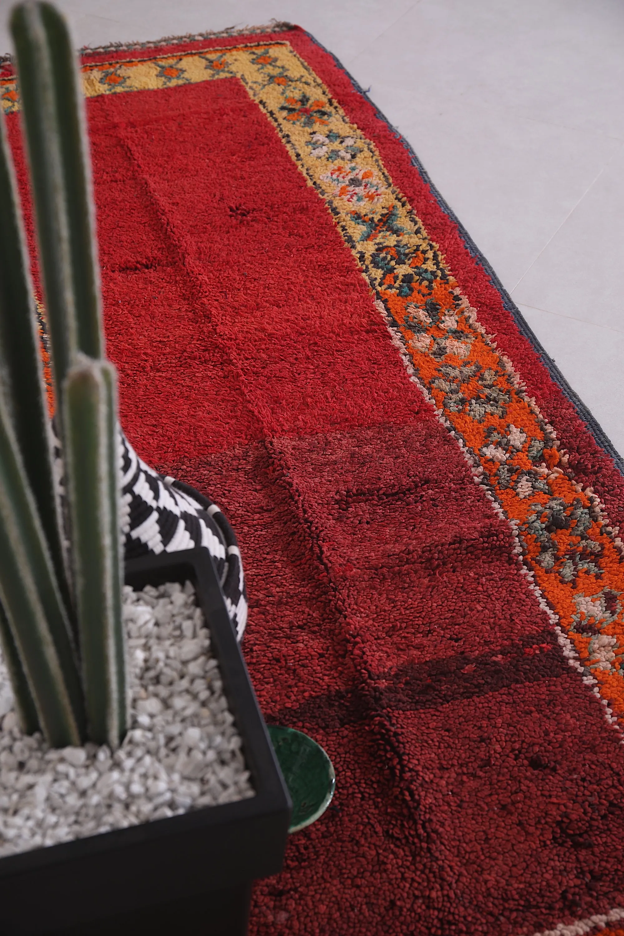 Long Handmade Moroccan Rug – 3 x 7.2 Feet | Vintage Berber Red Rug