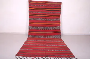 Long Moroccan Kilim - Red and Orange Striped Design - 5.5x13.2 ft