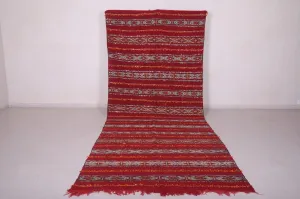 Long Moroccan Rug - Red and White Striped Design - 5.6x13.9 ft