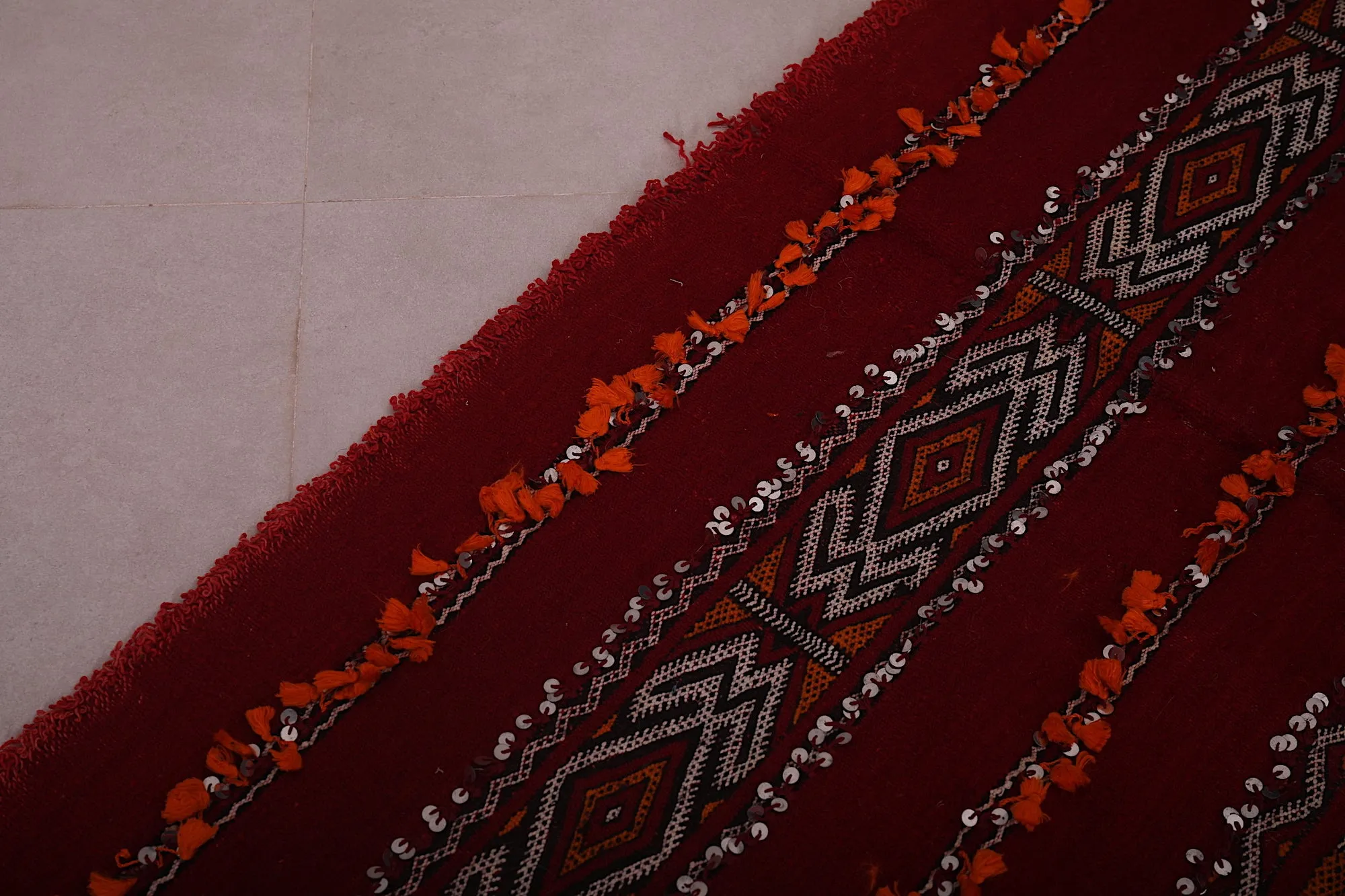 Long Moroccan Rug - Red and White Striped Design - 5.6x13.9 ft