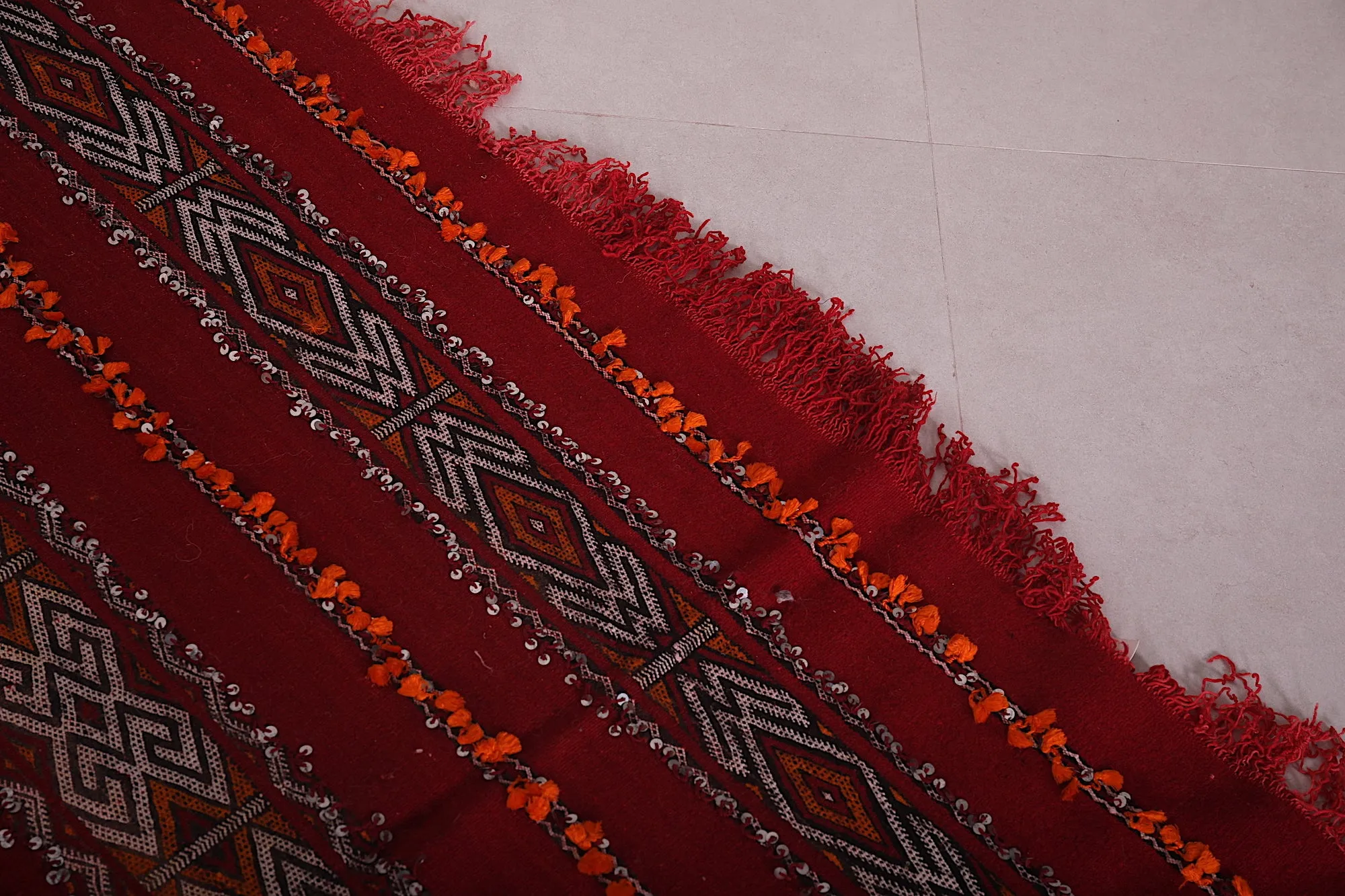 Long Moroccan Rug - Red and White Striped Design - 5.6x13.9 ft